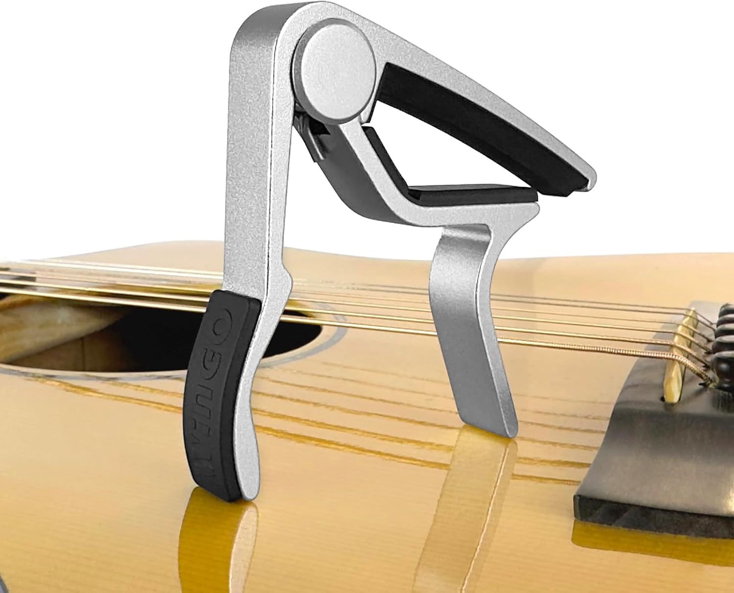 Shows the product in its real-world context on a guitar to help shoppers visualize how it looks and functions during actual use.