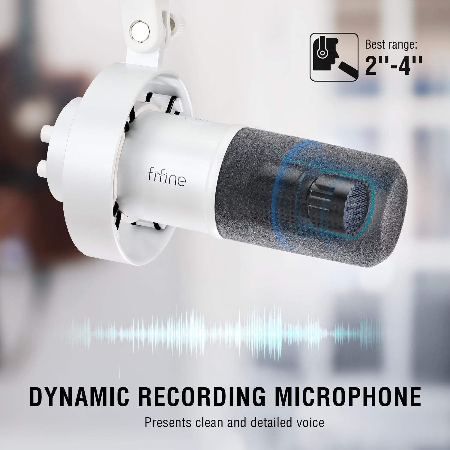 This image breaks down the internal structure of the microphone to show the dynamic recording component and optimal recording distance, helping shoppers…