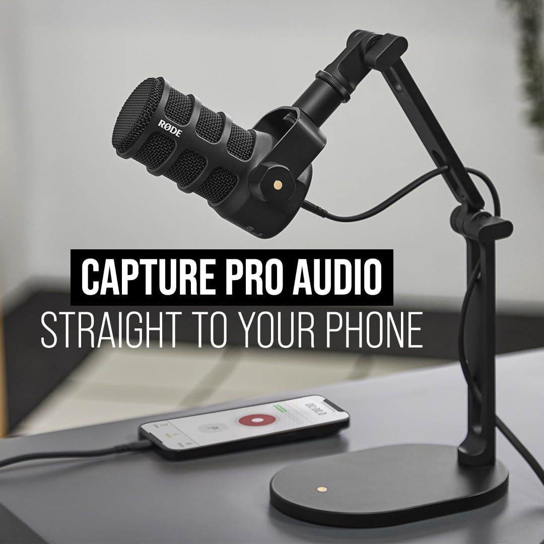 Communicates that the microphone can capture professional-quality audio directly to a phone, making it ideal for mobile content creators and podcasters.