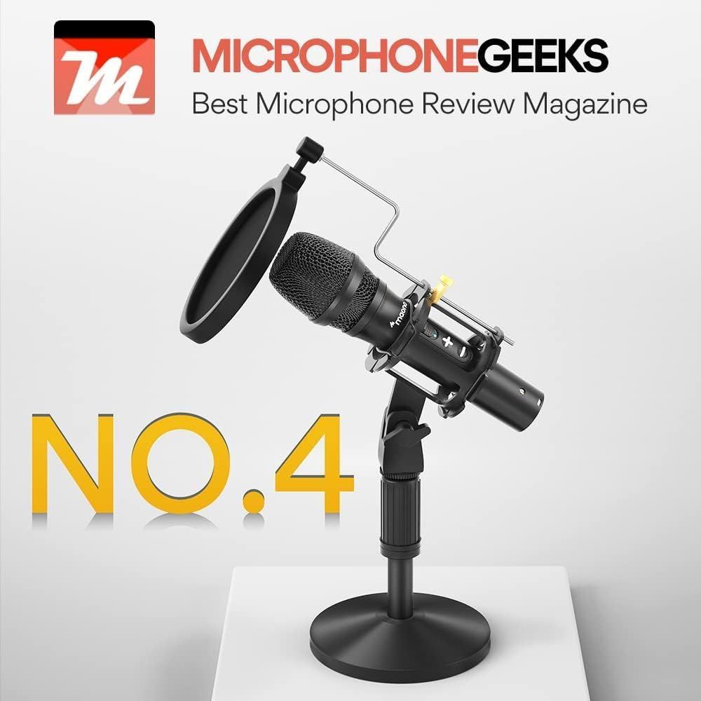 Builds credibility and trust by showcasing that the product was ranked No. 4 by Microphone Geeks, a recognized review magazine in the industry.