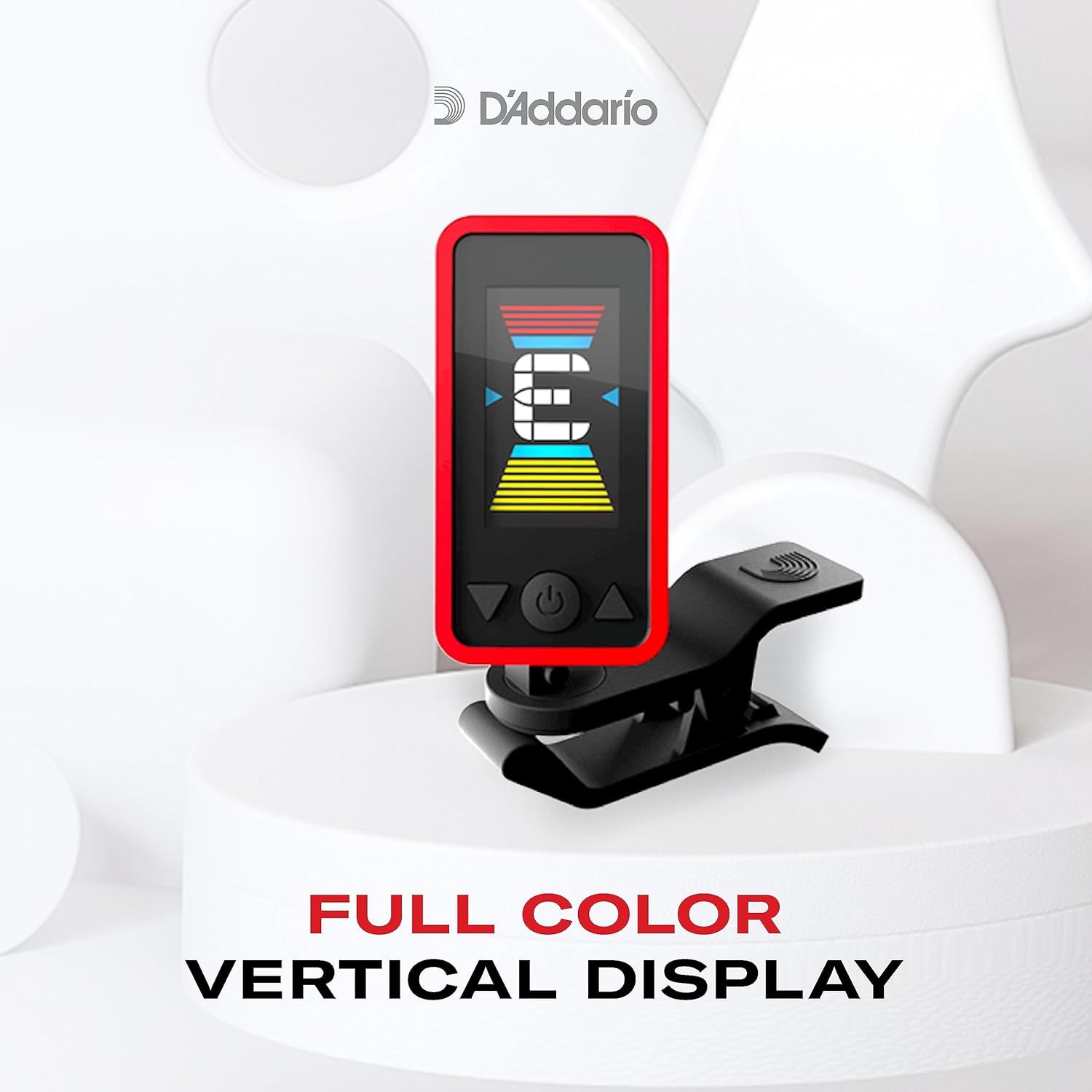 Highlights the tuner's full color vertical display feature to communicate ease of use and modern visual interface for musicians.