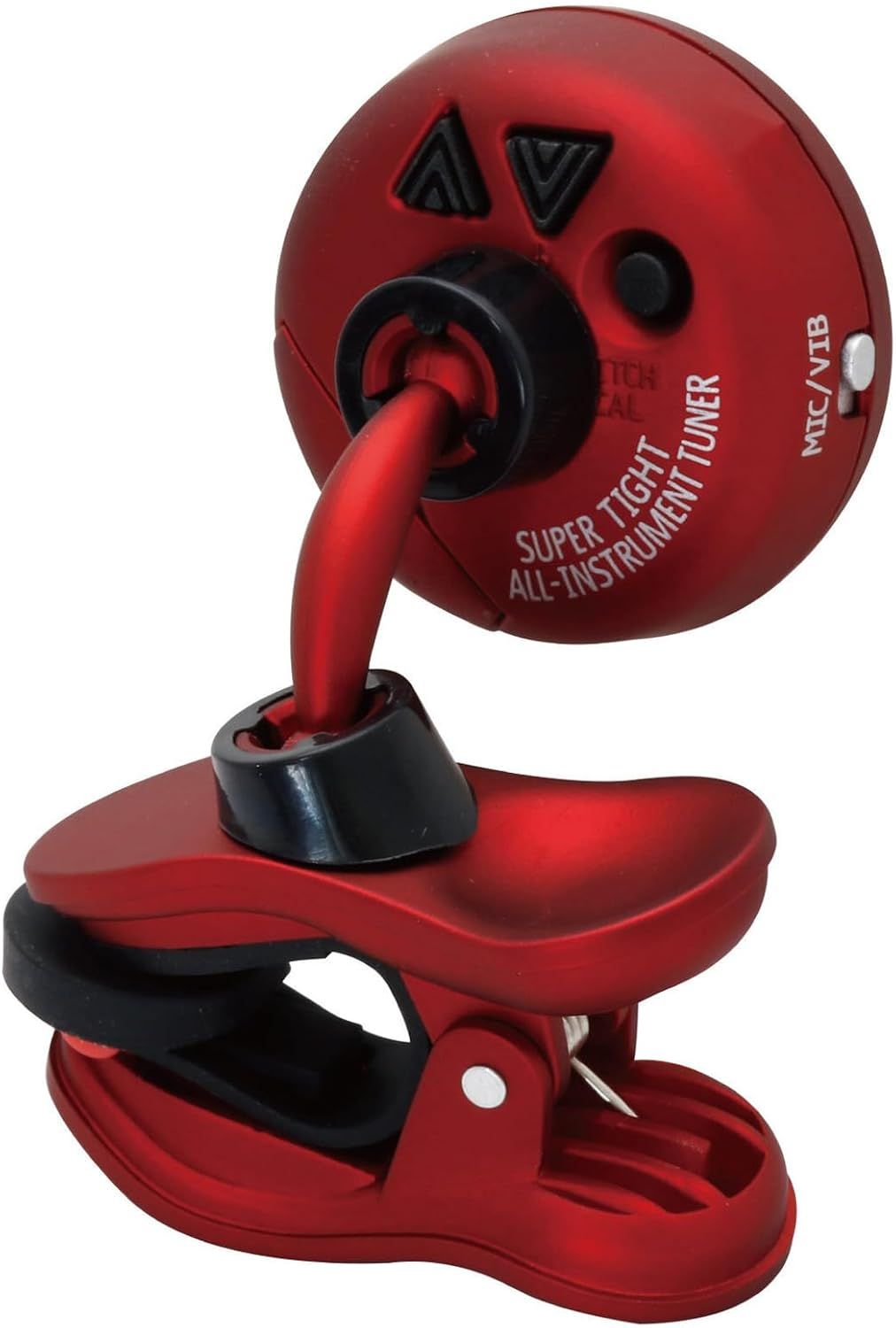 Shows the physical components and structure of the instrument tuner, highlighting the clip mechanism, flexible neck, control buttons, and display to help shoppers understand how the product is built…