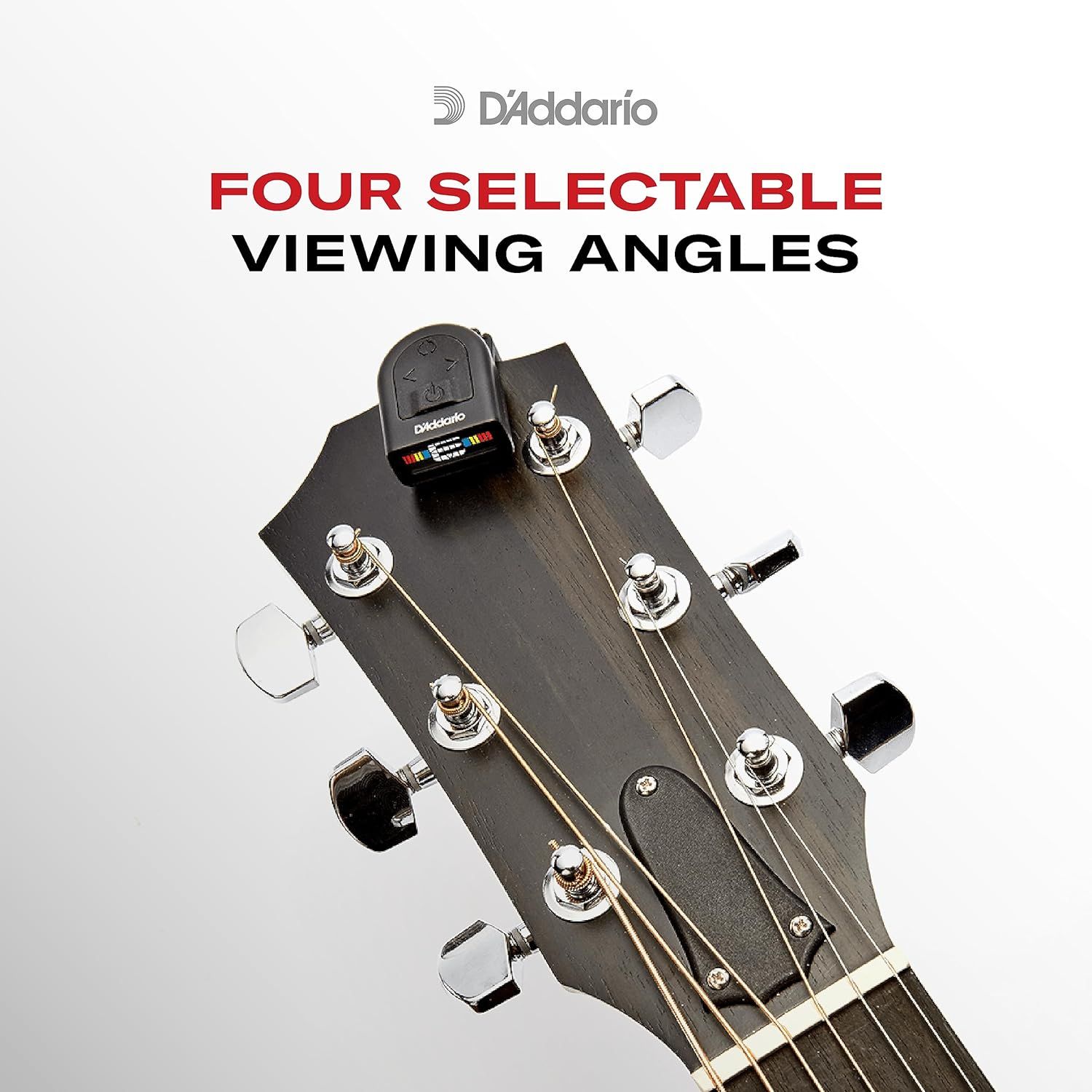 Communicates that the guitar tuner offers four different viewing angles for user convenience and flexibility during tuning.