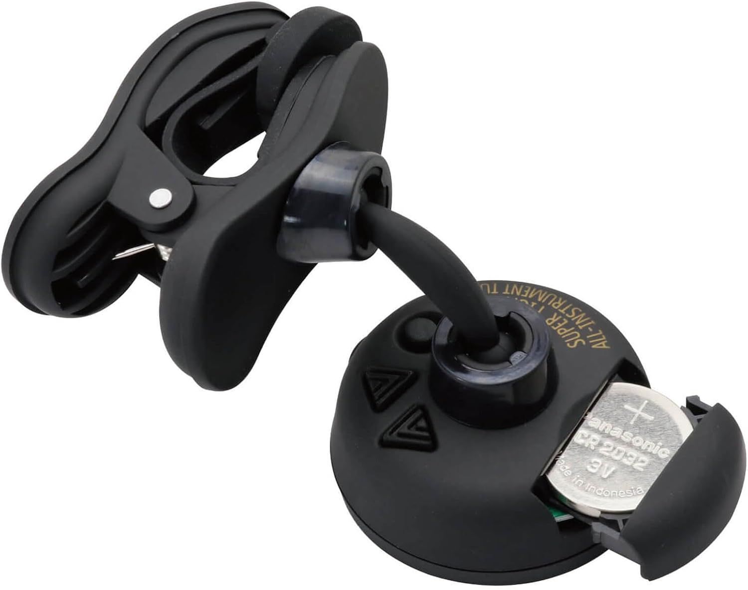 Shows the physical structure and components of the mounting device, including the clip mechanism and battery unit, to help shoppers understand how the product is constructed and assembled.
