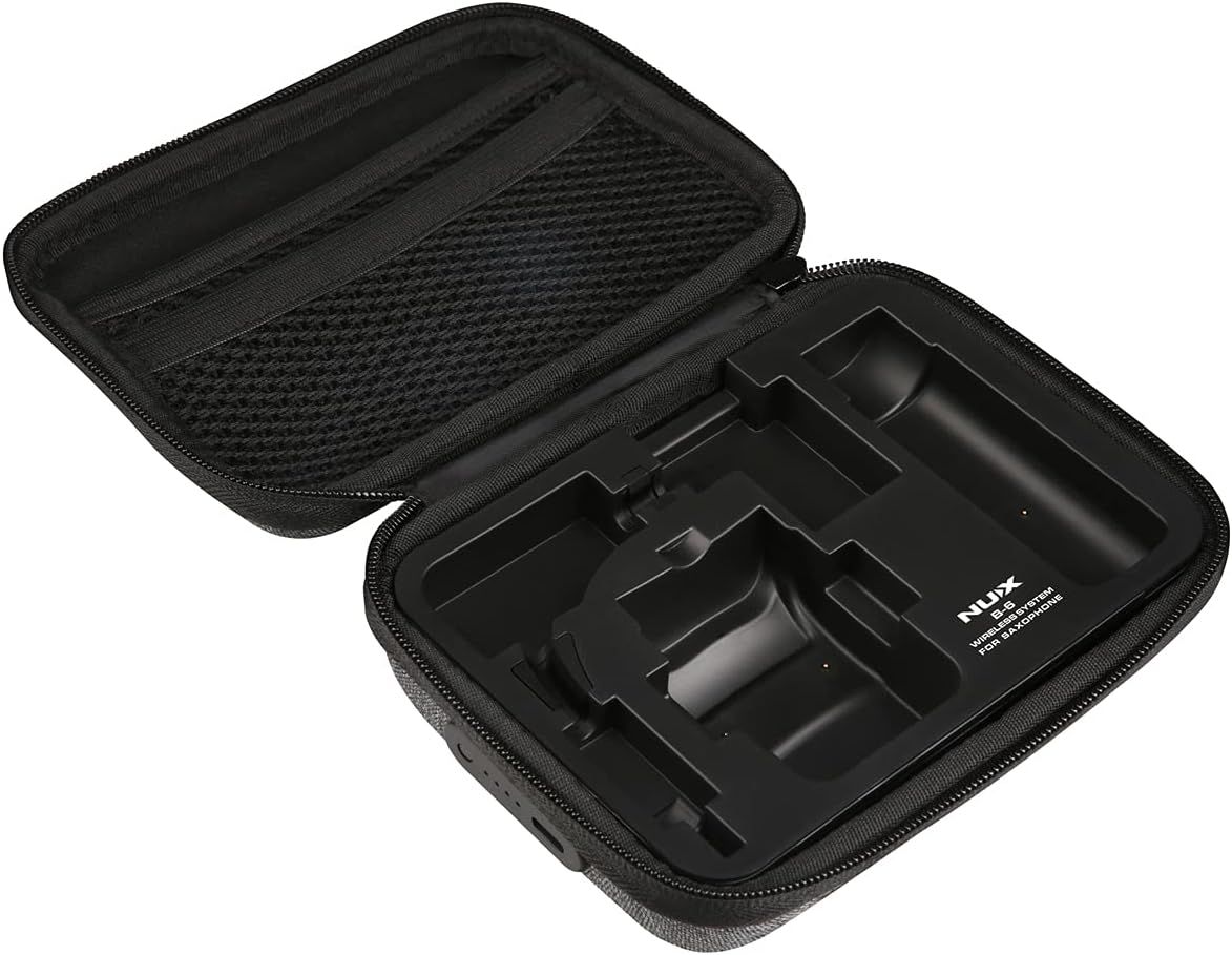 Shows the protective carrying case included with the product, demonstrating how the item is stored and transported safely with custom-fitted compartments.