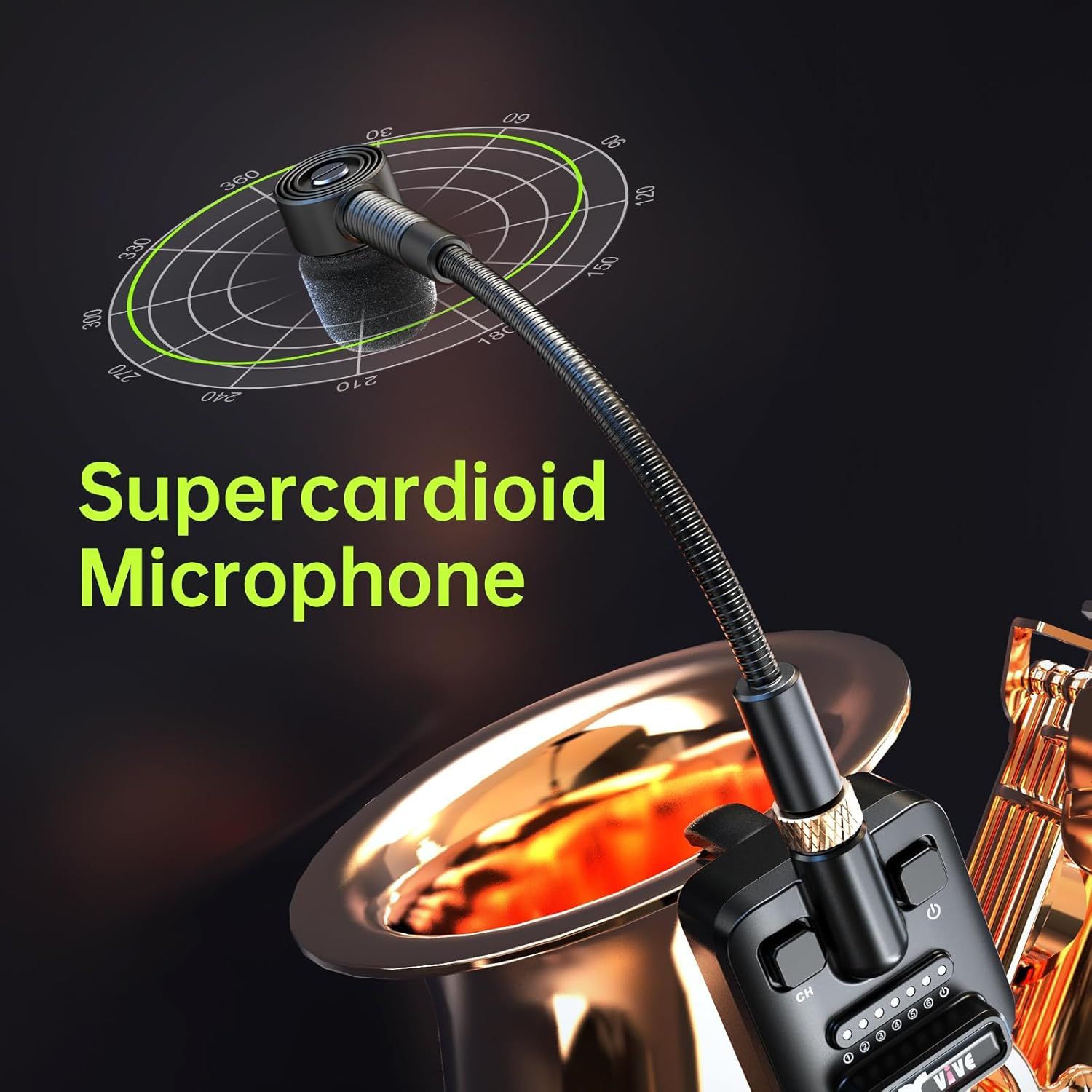 Highlights the supercardioid pickup pattern of the microphone to communicate its directional audio capture capability and professional-grade sound quality.