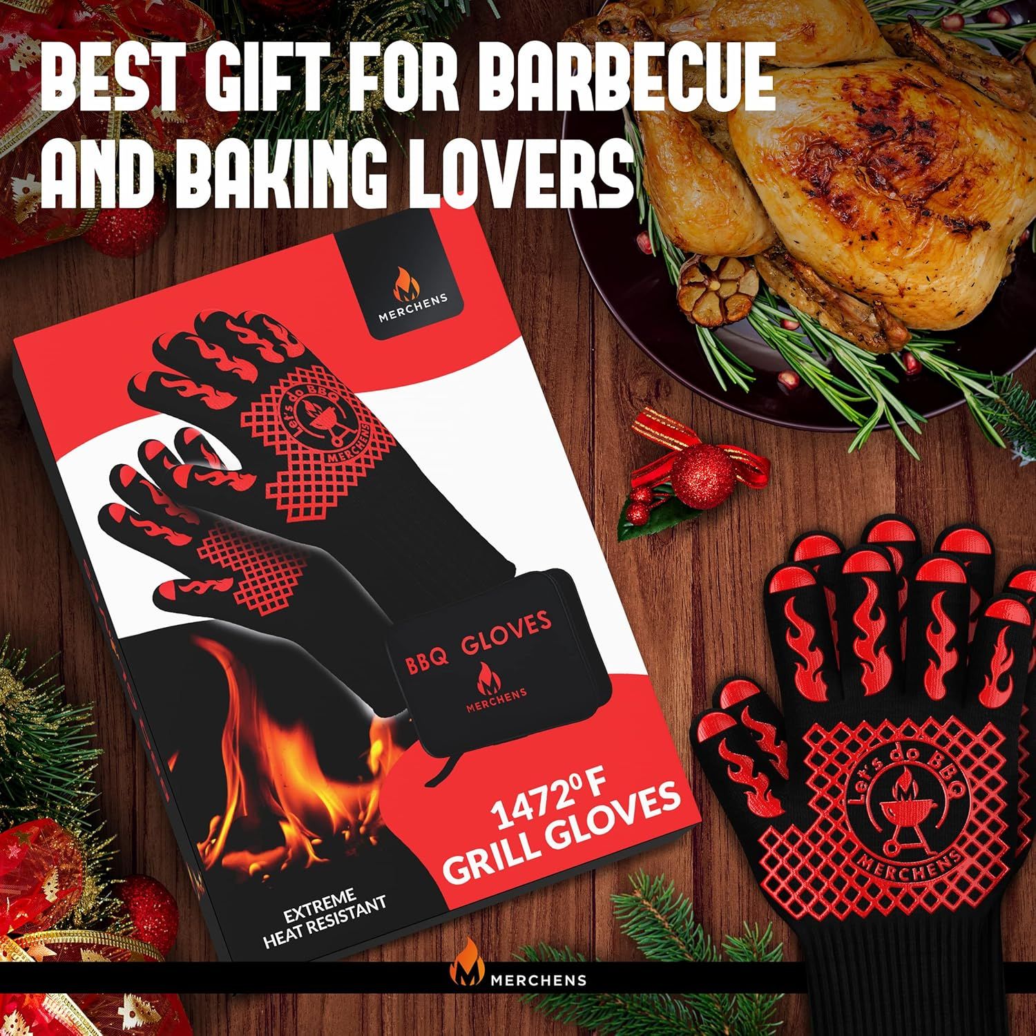 Positions the BBQ gloves as an ideal gift for barbecue and baking enthusiasts during the holiday season, leveraging Christmas decorations and festive context to drive gifting intent. Highlights the…
