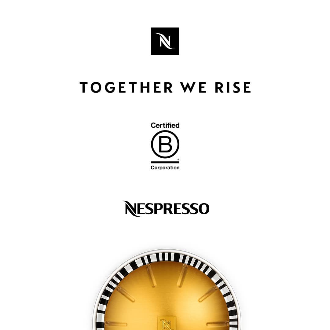 Emphasizes Nespresso's brand identity and social responsibility through the slogan Together We Rise and Certified B Corporation badge to build trust and…