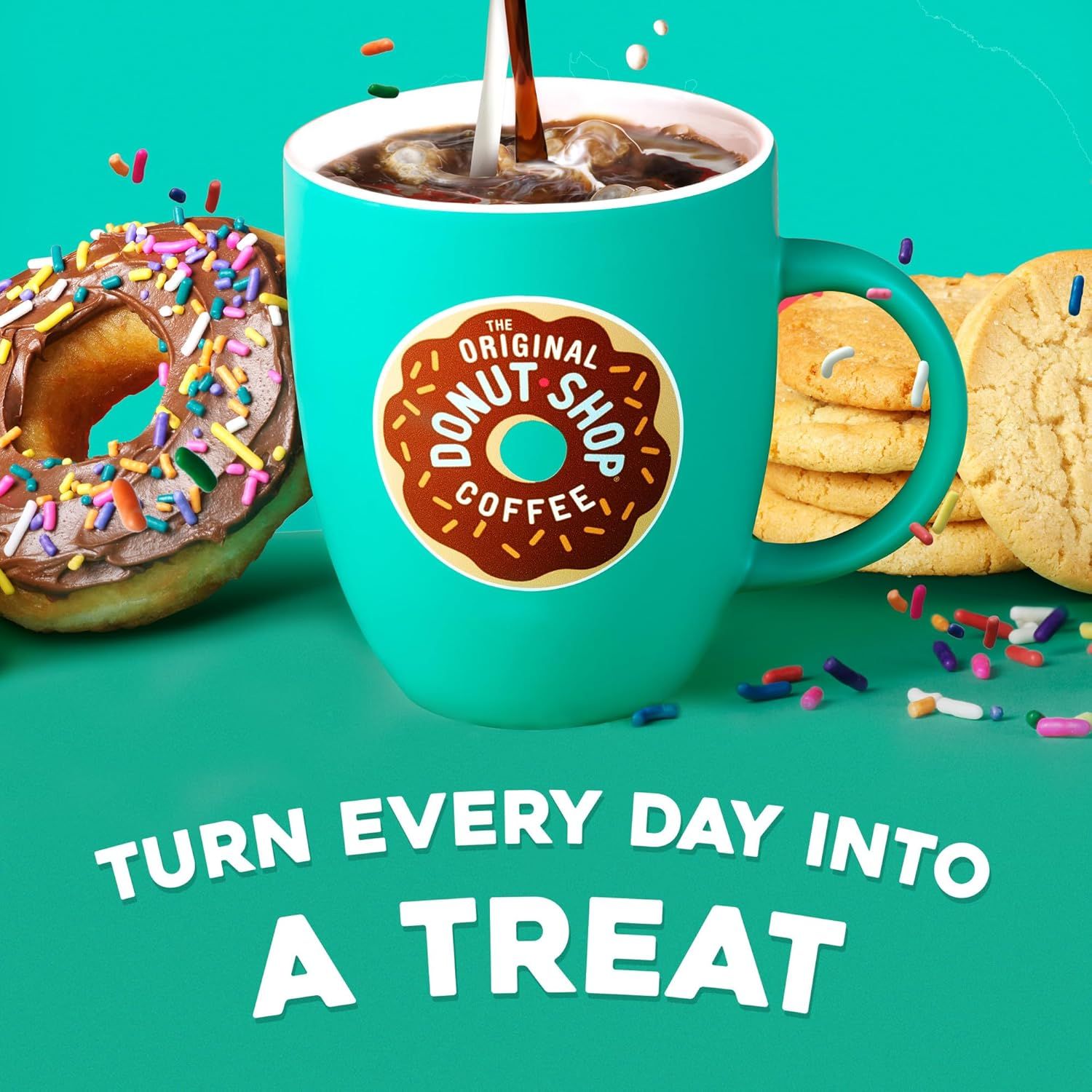 Emphasizes The Original Donut Shop Coffee brand identity and emotional positioning with the tagline to create a positive lifestyle association around treating…