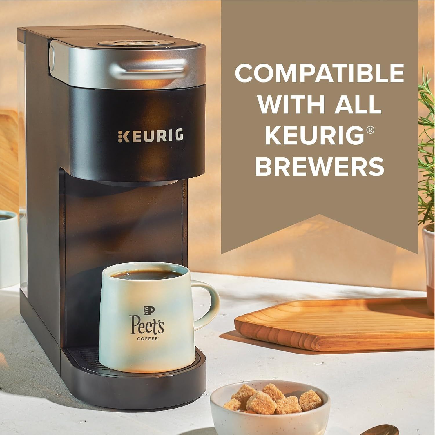 Communicates that the product works with all Keurig brewers, eliminating shopper concerns about compatibility and ensuring they can use it with their existing…