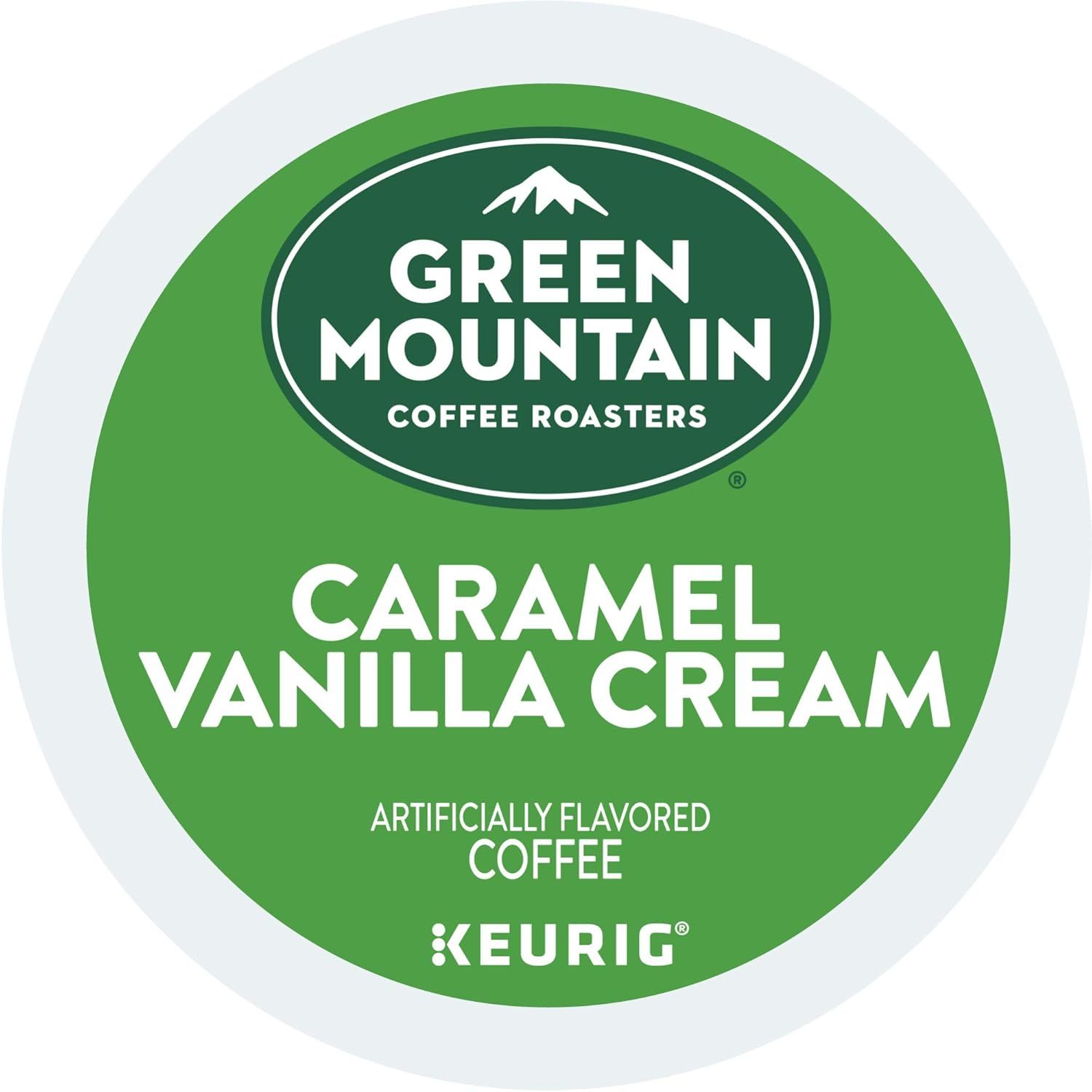 Emphasizes the Green Mountain Coffee Roasters brand identity and specific product flavor to build brand recognition and communicate the coffee variety.