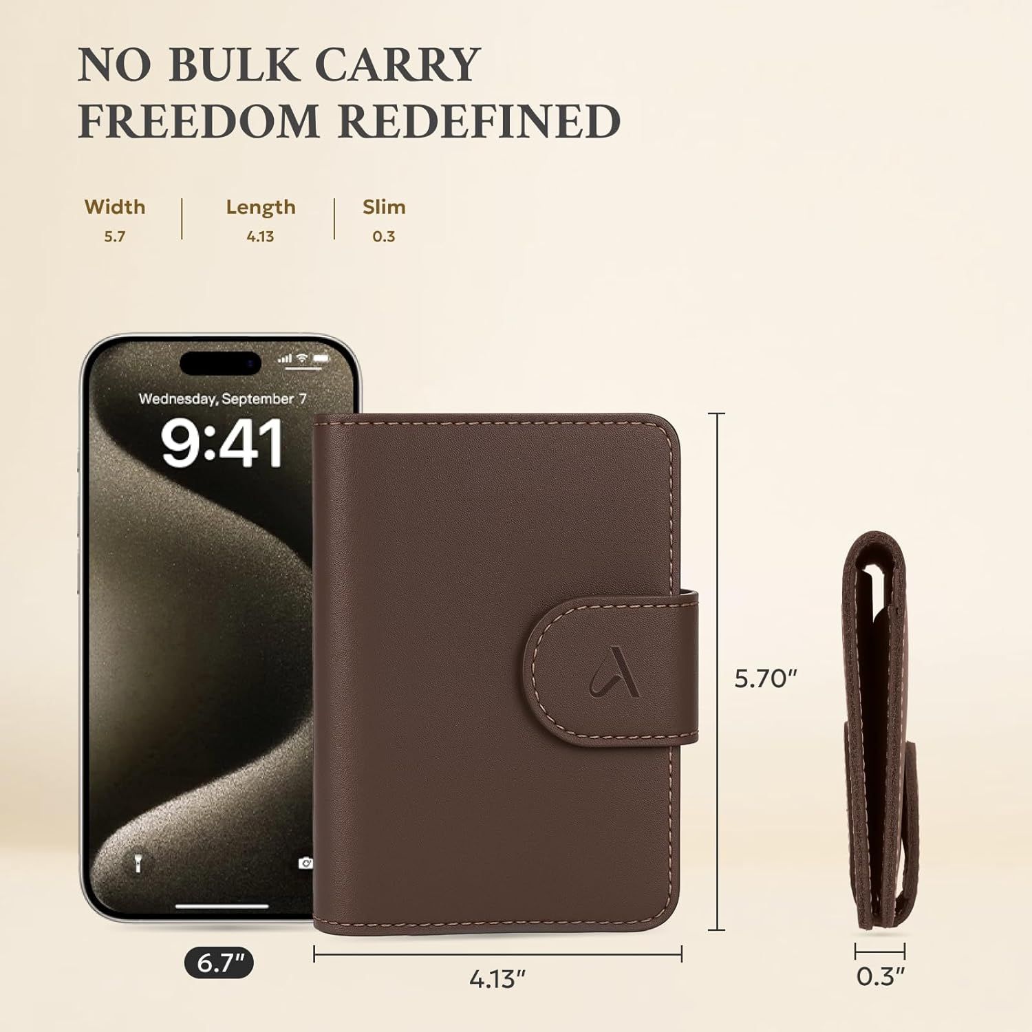 Communicates the exact physical dimensions of the wallet case to help shoppers understand its compact and slim design, eliminating confusion about size. Emphasizes the slim, minimalist design…