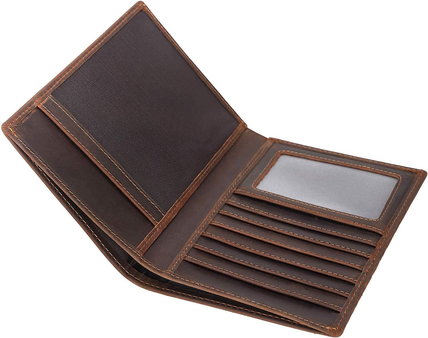 Displays the internal layout and organizational features of the wallet to help shoppers understand storage capacity and functionality.