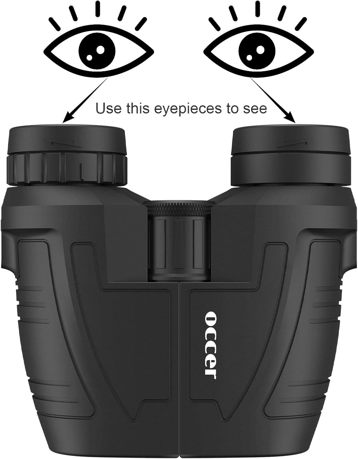 Instructs the shopper on how to properly use the binoculars by looking through the eyepieces, making the product easier to understand and use. Communicates…