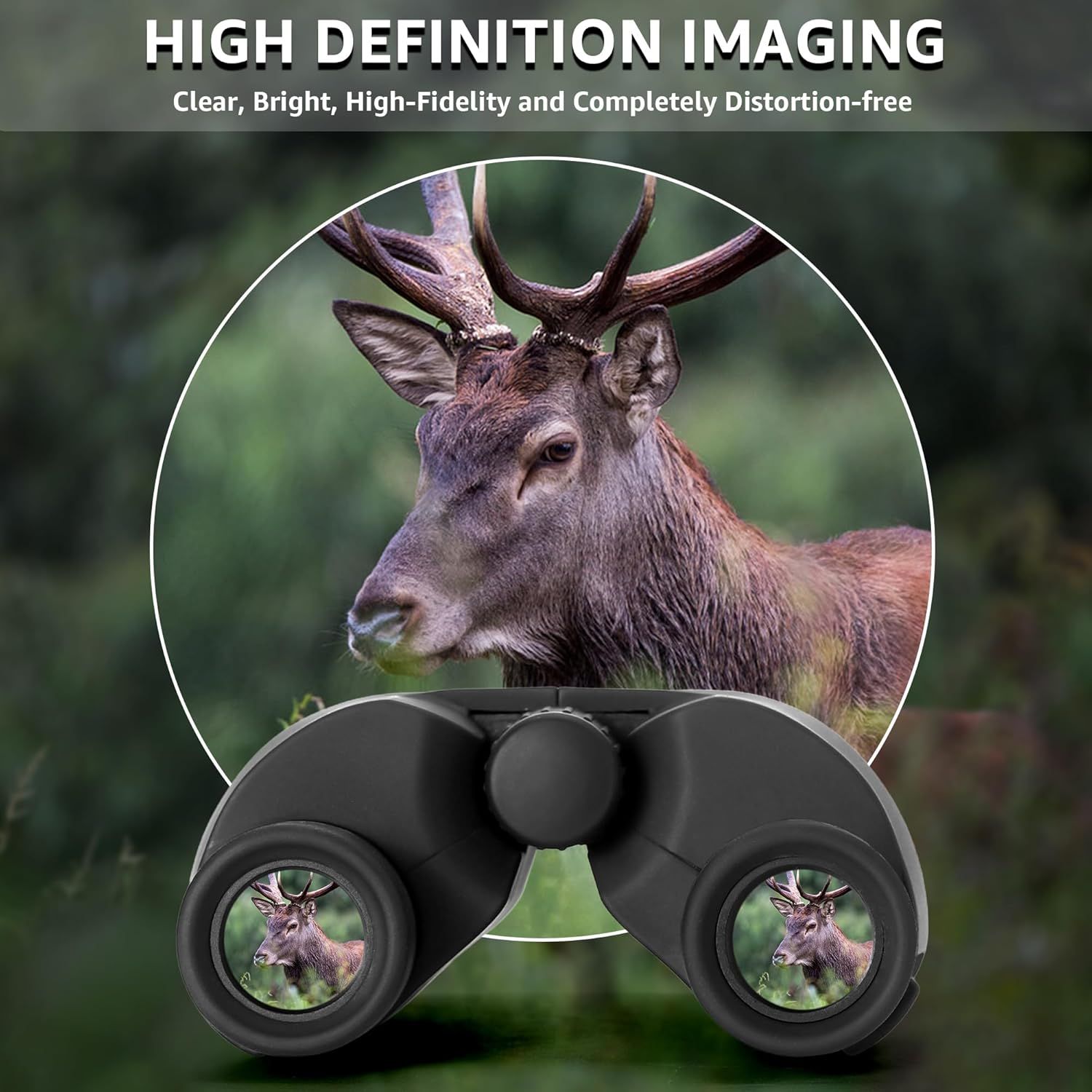 Demonstrates the binoculars superior image quality and clarity by showing a magnified, high-definition view of wildlife to reassure shoppers of the products…