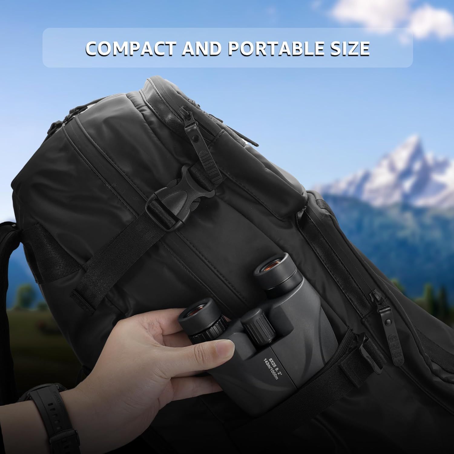 Demonstrates that the product is travel-friendly and easy to carry, reassuring shoppers that it fits conveniently in a backpack for outdoor adventures.