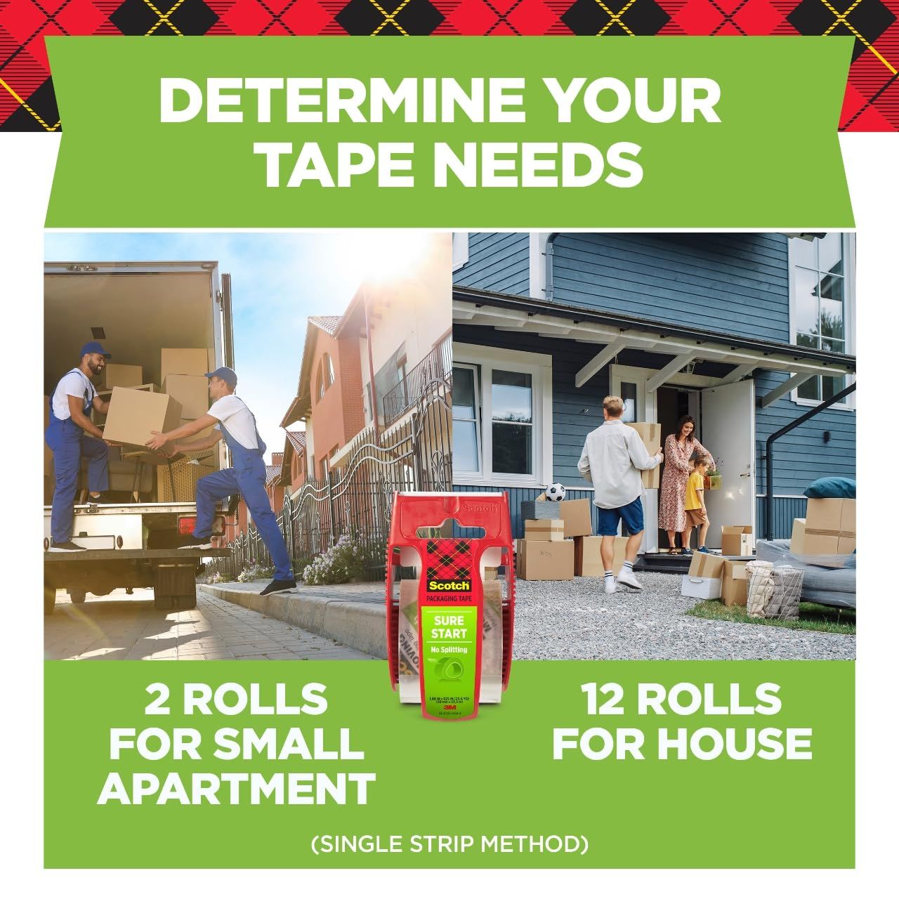 Helps shoppers determine which product quantity option is right for their needs by showing two different use cases (small apartment vs. house) with corresponding roll counts. Demonstrates two…