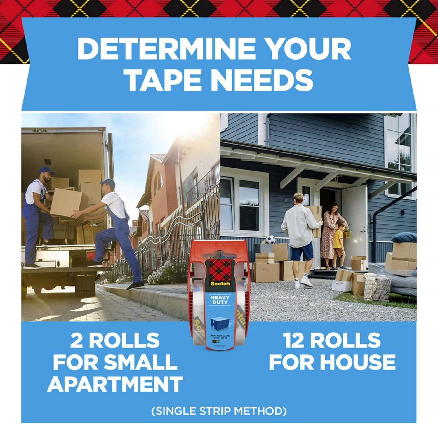 Helps shoppers determine how many rolls of tape they need based on their moving scenario, providing practical guidance for small apartment versus house moves. Simplifies the buying decision by…