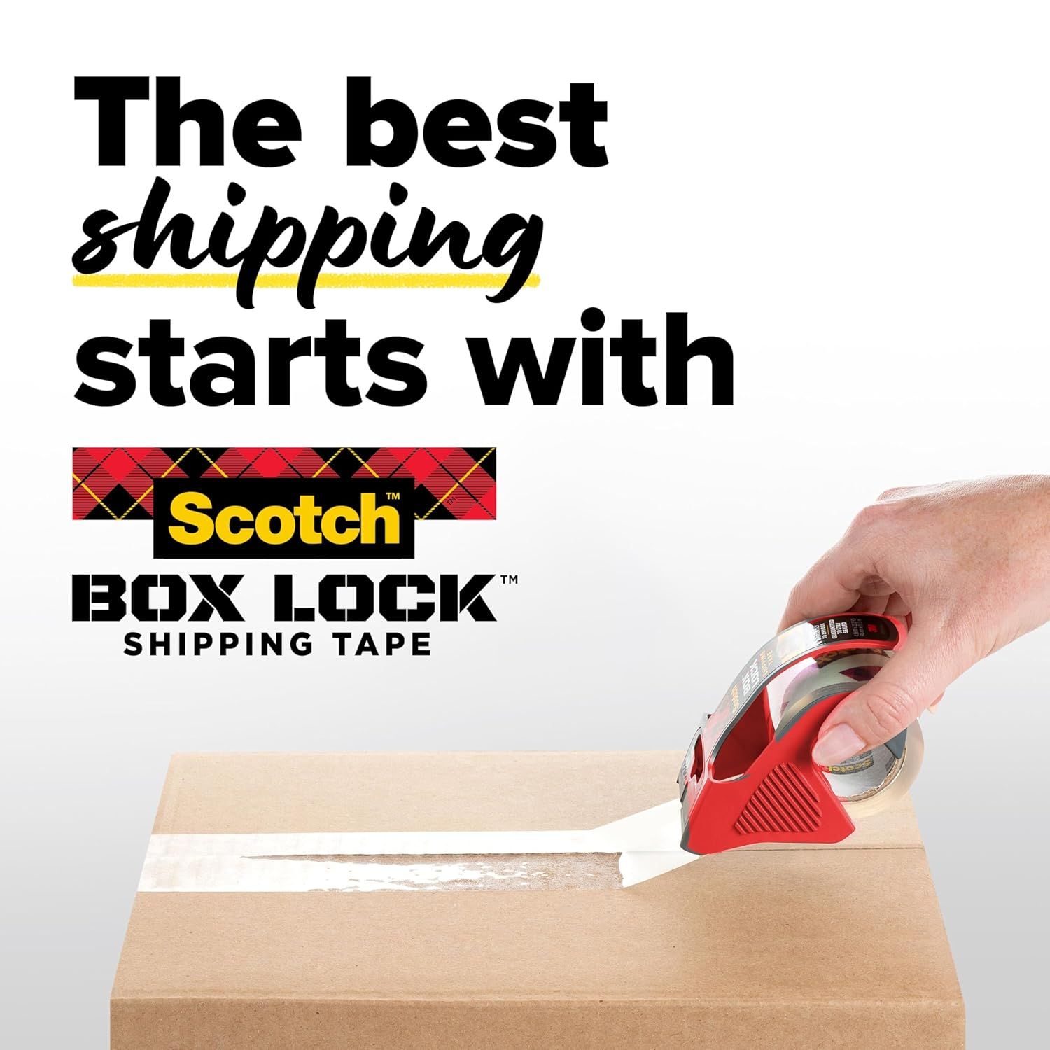 Communicates brand superiority and trust by positioning Scotch Box Lock as the best choice for shipping needs, reinforcing brand recognition and quality.