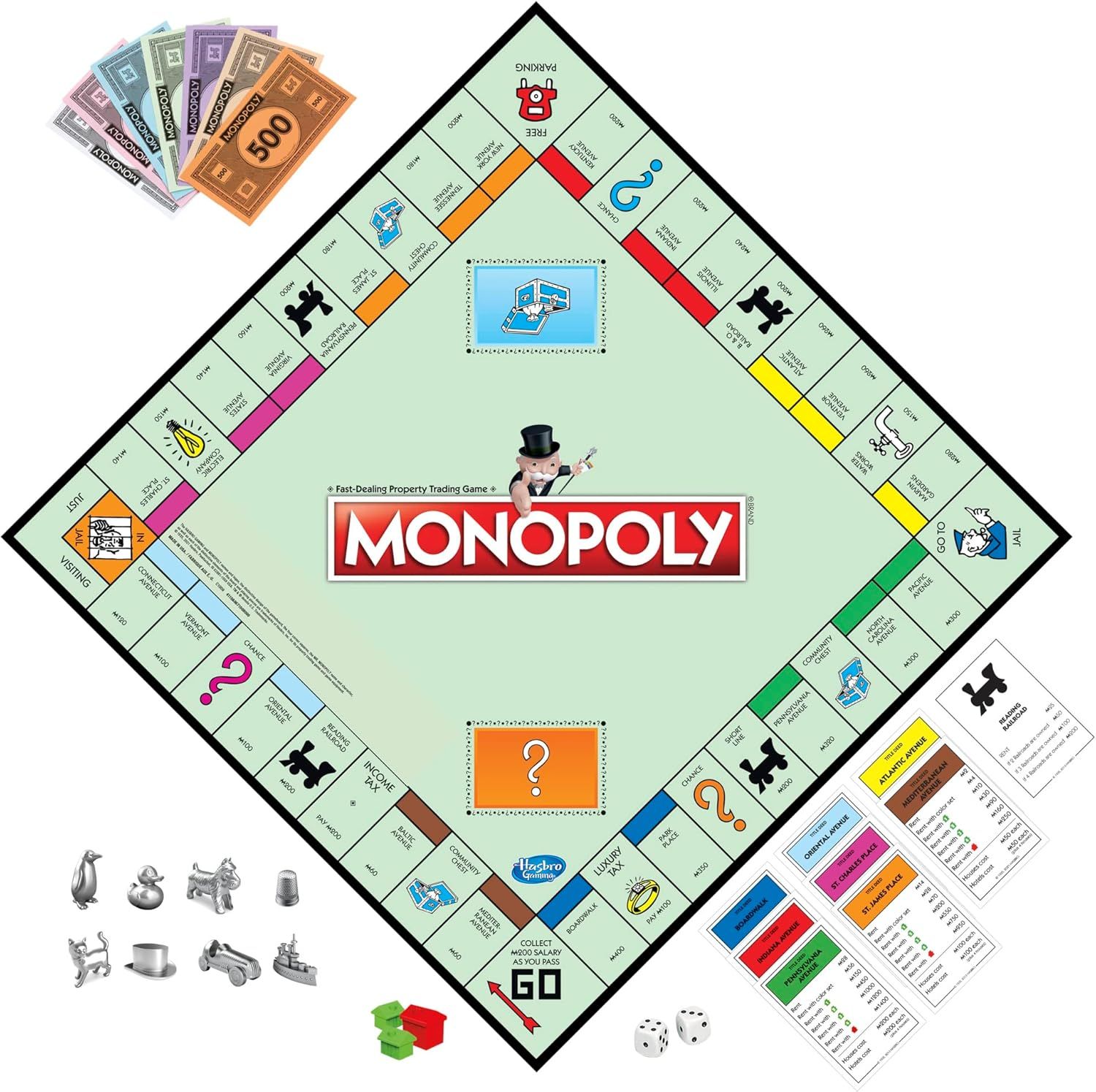 Shows all components included in the Monopoly game package to help shoppers understand the complete contents they will receive and reassure them of the…