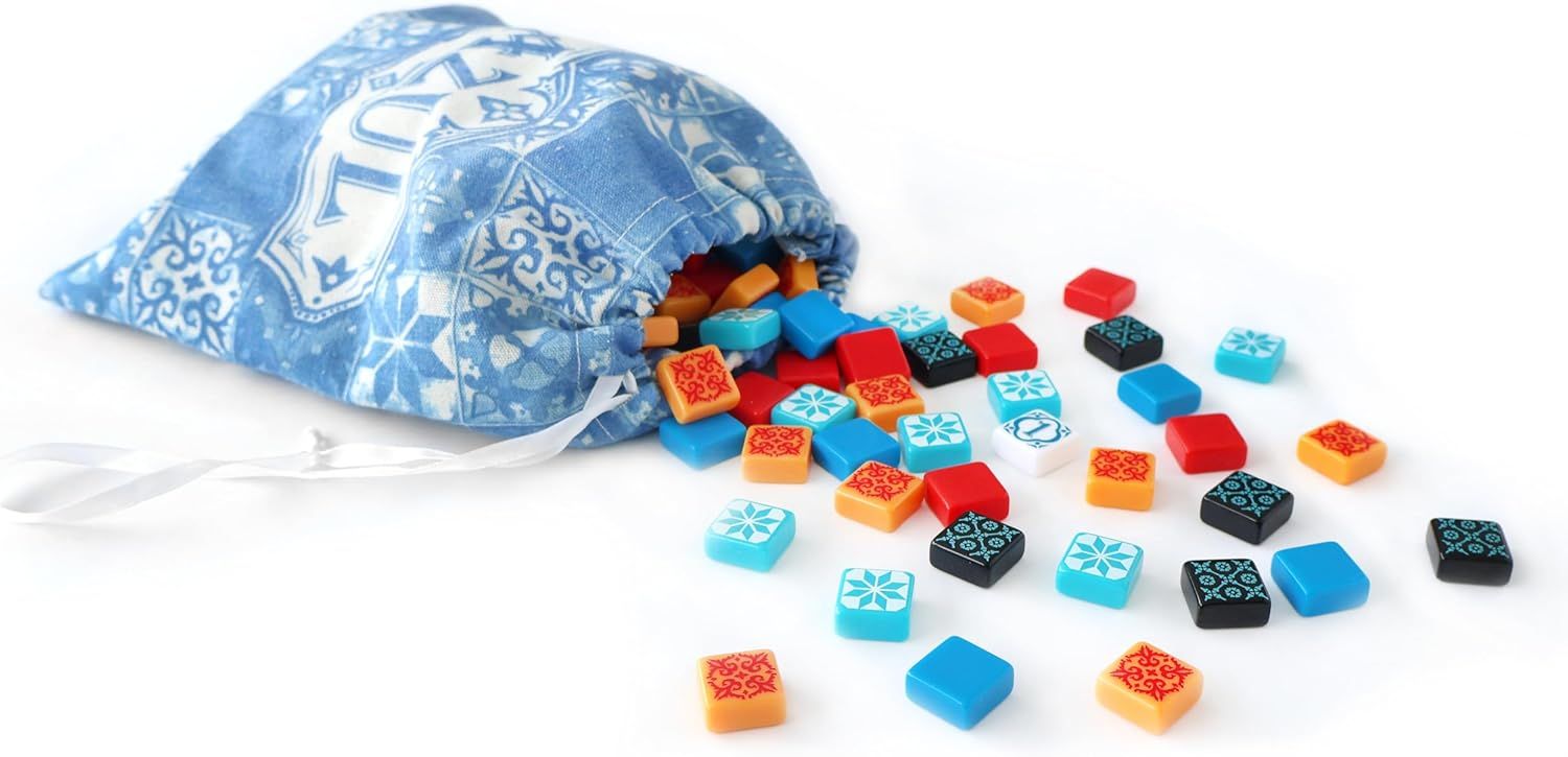 Shows the customer everything included in the purchase: the decorative storage bag and all the colorful game pieces, demonstrating the completeness and value…