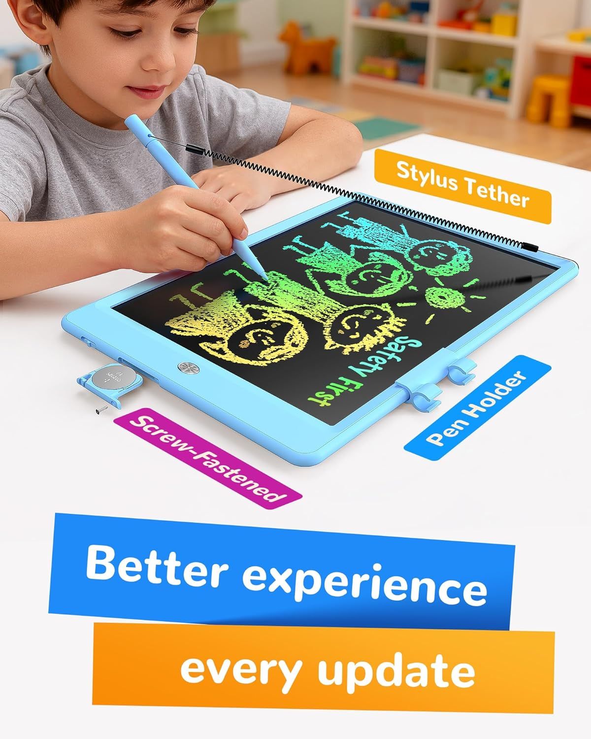 Highlights multiple product improvements and features including the stylus tether, screw-fastened design, pen holder, and ongoing product updates to reassure…