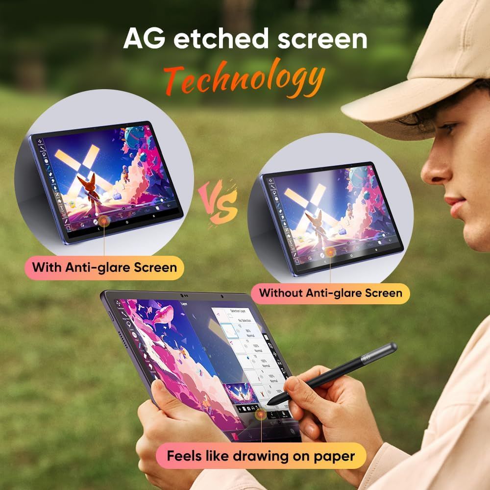 Demonstrates the superiority of the AG etched screen technology by comparing the product with anti-glare screen versus without, showing how it reduces glare…
