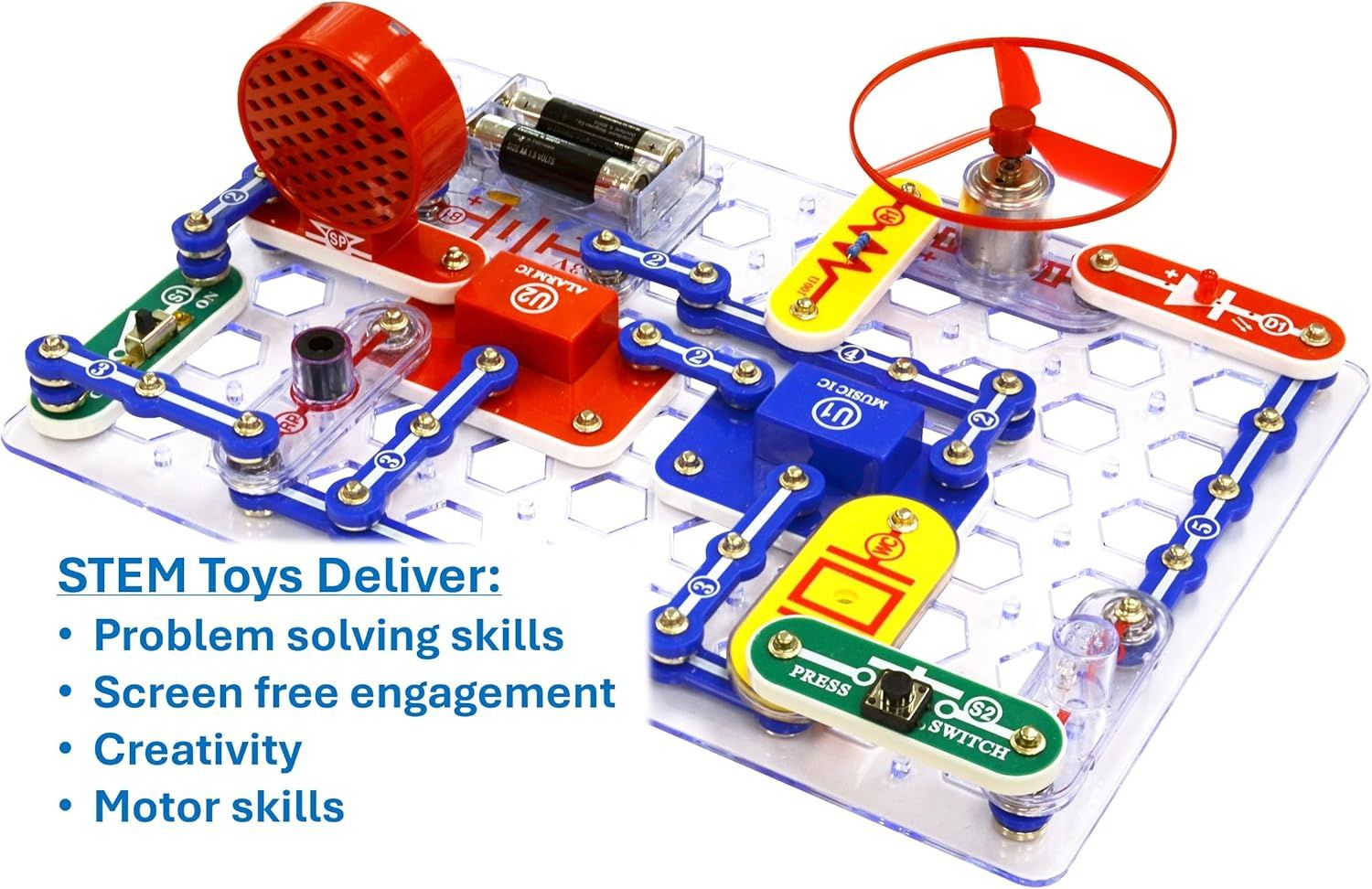 Communicates the educational and developmental benefits of this STEM toy, emphasizing multiple learning outcomes including problem solving, screen-free play,…