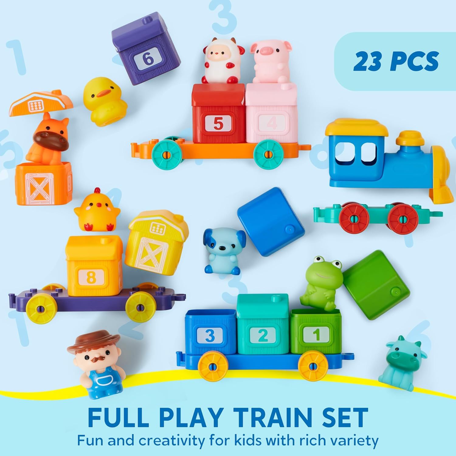 Shows all the components included in the toy set to help shoppers understand the complete value and variety they will receive, emphasizing the rich play…