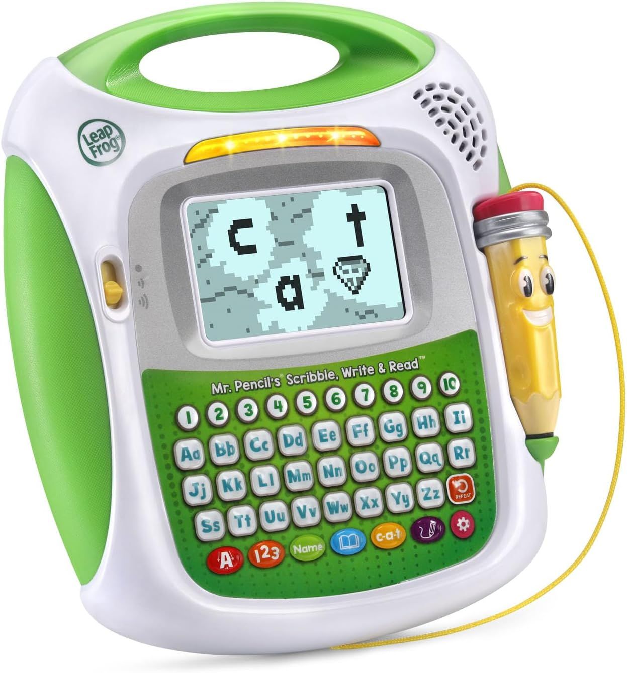 Provides a clean, catalog-style view of the LeapFrog educational toy showing the product's design, screen, keyboard, and attached stylus for shoppers to see…