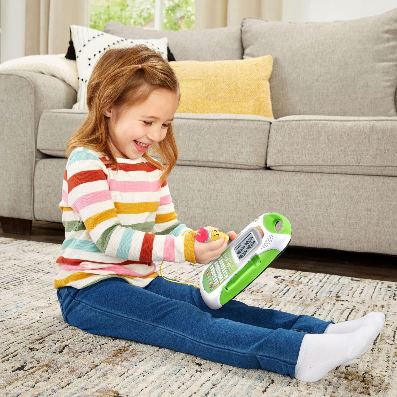 Shows the product being used naturally by a child in a comfortable home setting to help shoppers visualize the product in everyday use.
