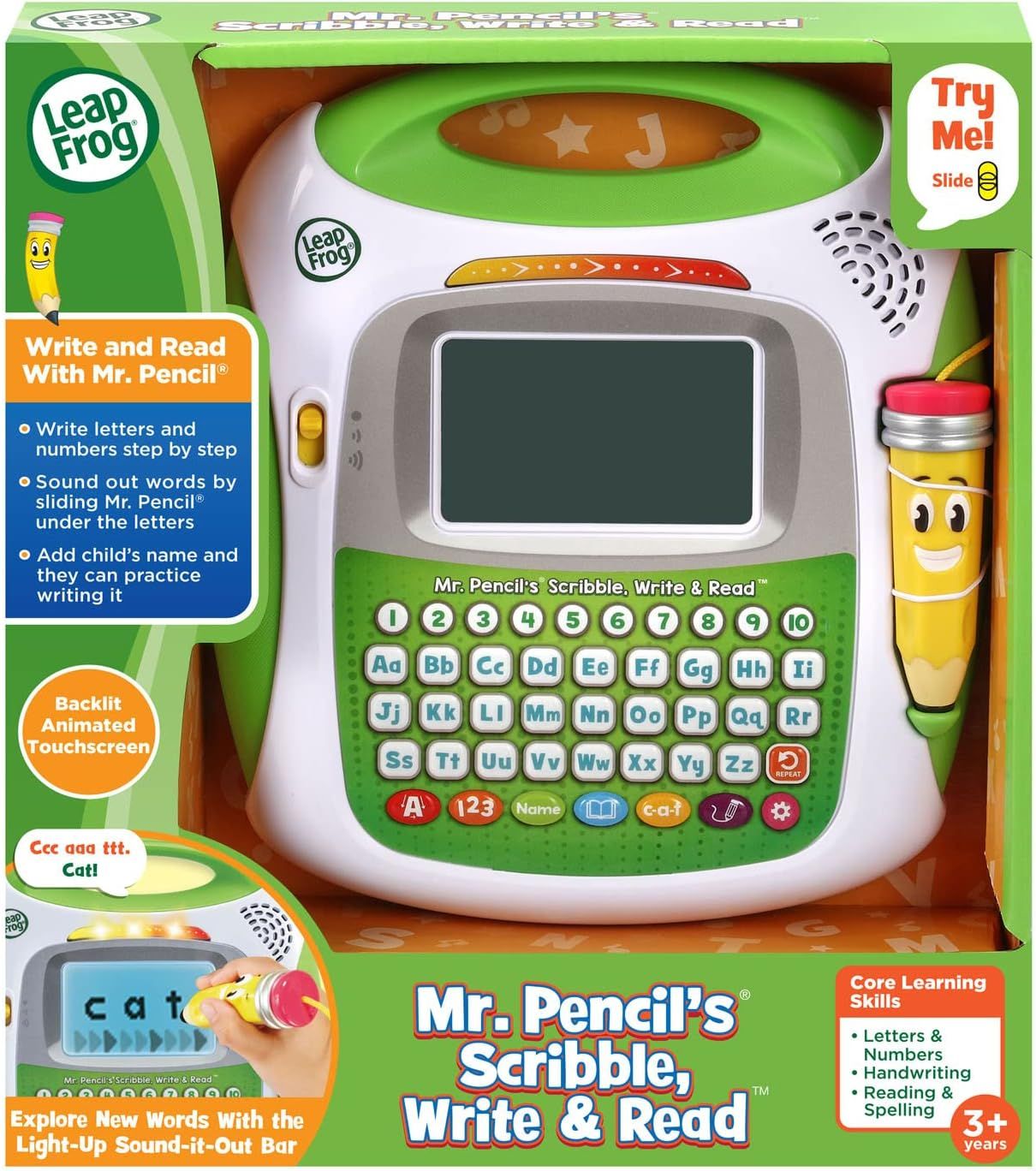 Communicates multiple educational benefits of the toy including step-by-step writing instruction, phonics learning, personalization features, and interactive…