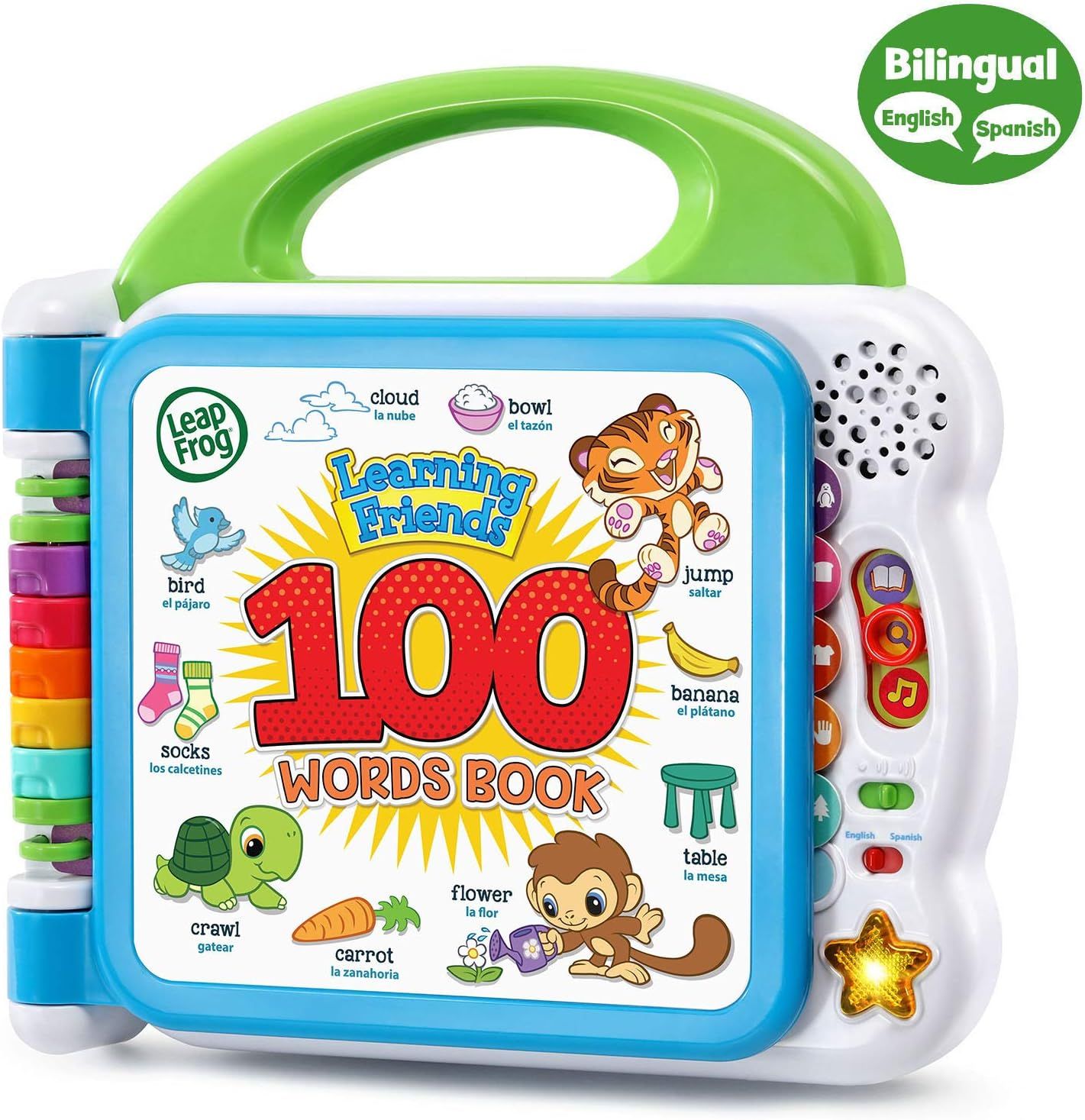 Provides a clean, catalog-style view of the LeapFrog Learning Friends 100 Words Book toy, showing the product's design, handle, interactive buttons, and…