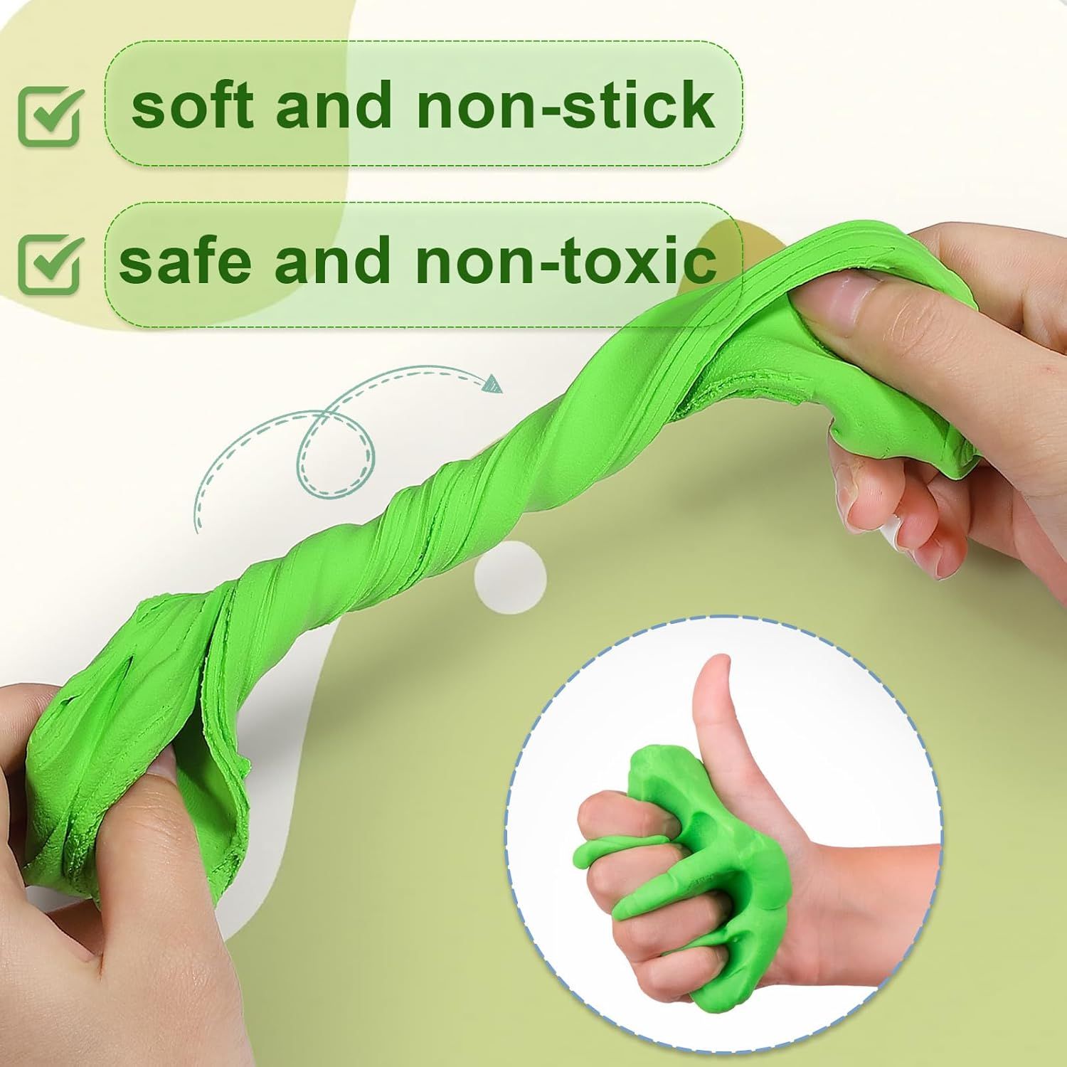Highlights multiple material benefits of the product to reassure shoppers that it is safe for use and has desirable tactile properties. Emphasizes the product's safety credentials to build trust…