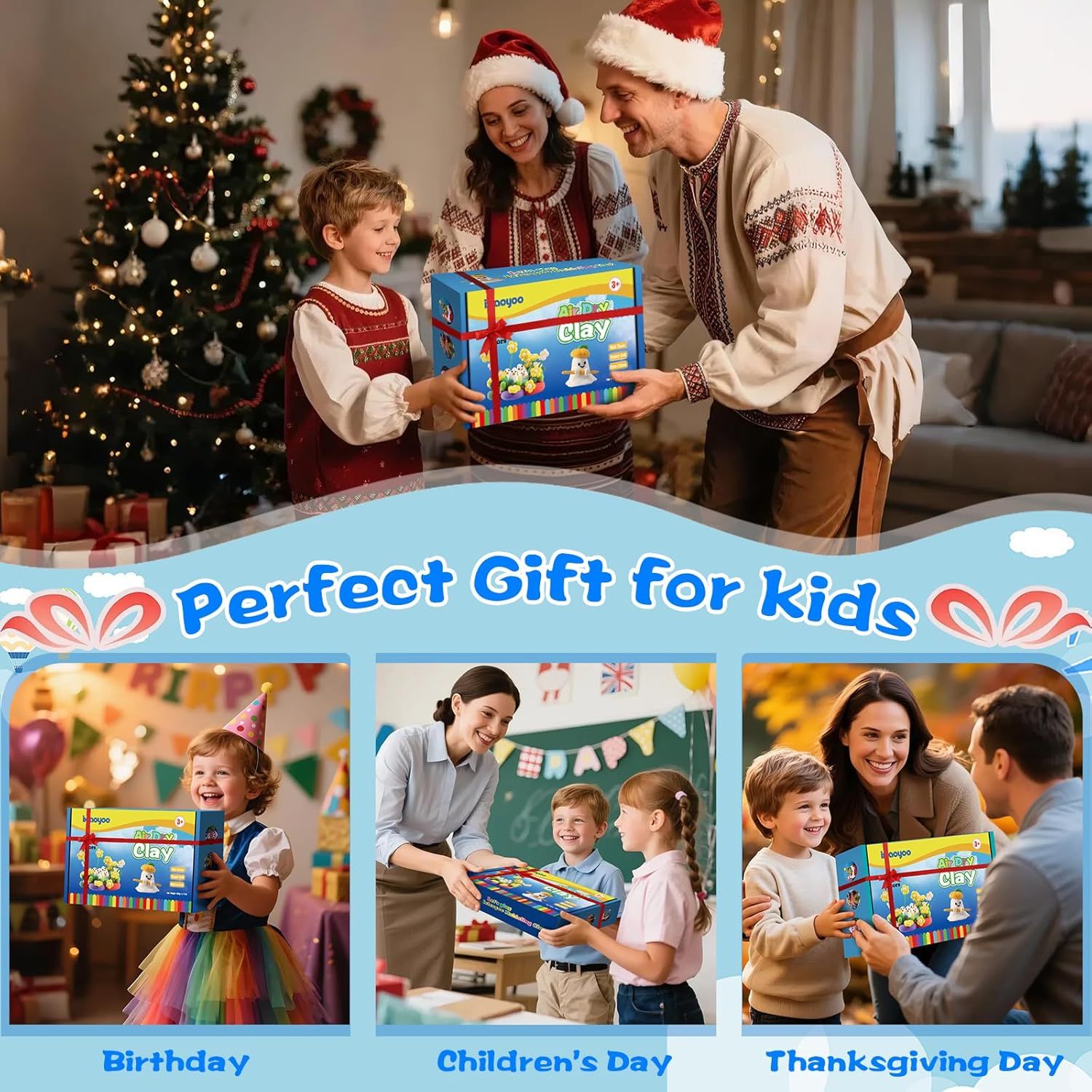 Positions the product as an ideal gift for children across multiple occasions (Christmas, Birthday, Children's Day, Thanksgiving), emphasizing its versatility as a gift choice for various…