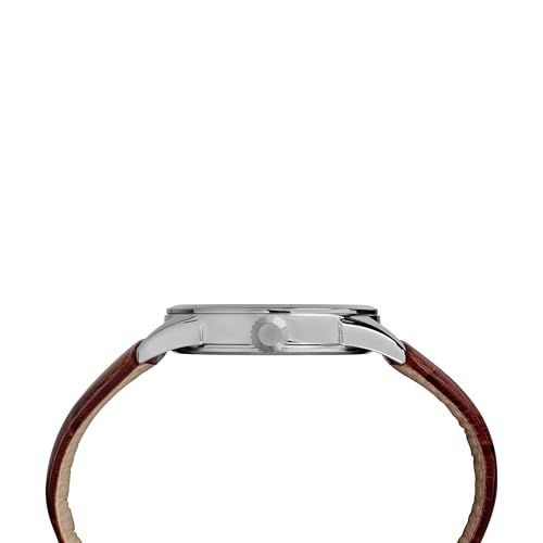 Displays the watch from a side profile angle to show the case thickness, crown detail, and strap attachment, helping shoppers understand the product's physical dimensions and design from an…