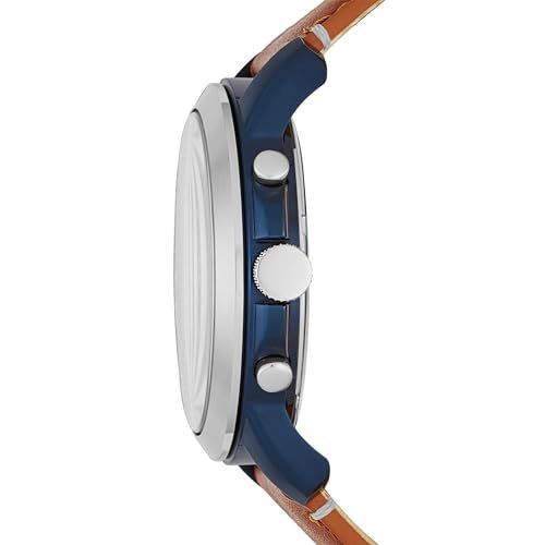 Displays the watch from a side angle to show the case thickness, crown, pushers, and strap attachment, helping shoppers understand the product's physical design and build quality.