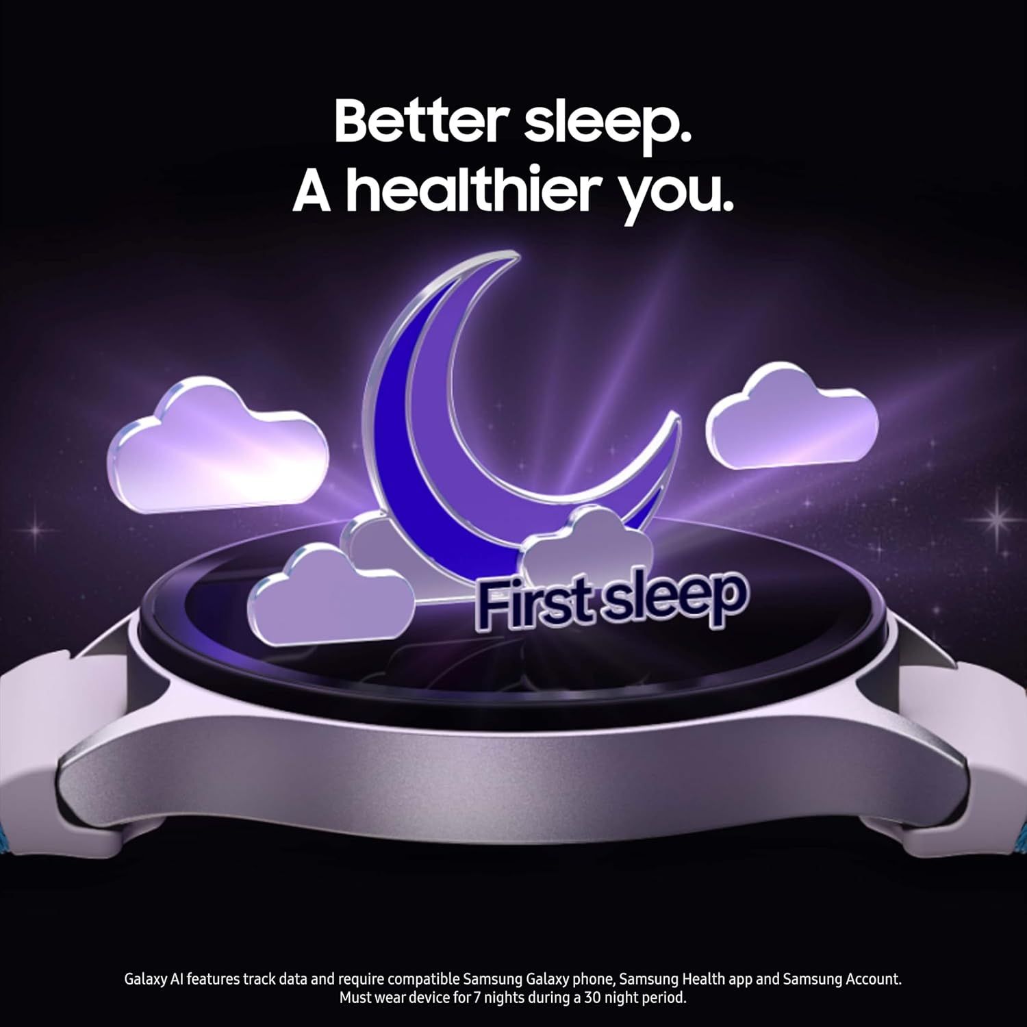 Communicates the core benefit of the product—improved sleep quality leading to better overall health—using emotional brand messaging and sleep-related visual…