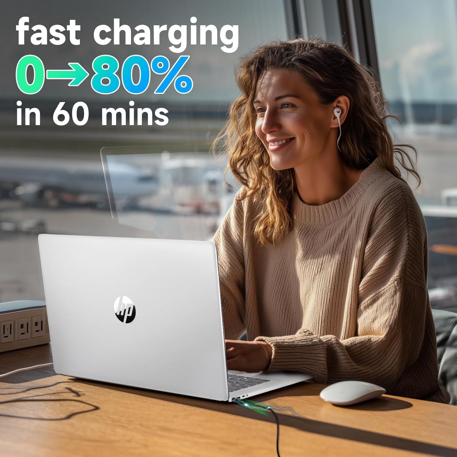 Communicates the product's fast charging capability by highlighting a specific performance metric (0 to 80% in 60 minutes) to reassure shoppers about quick…