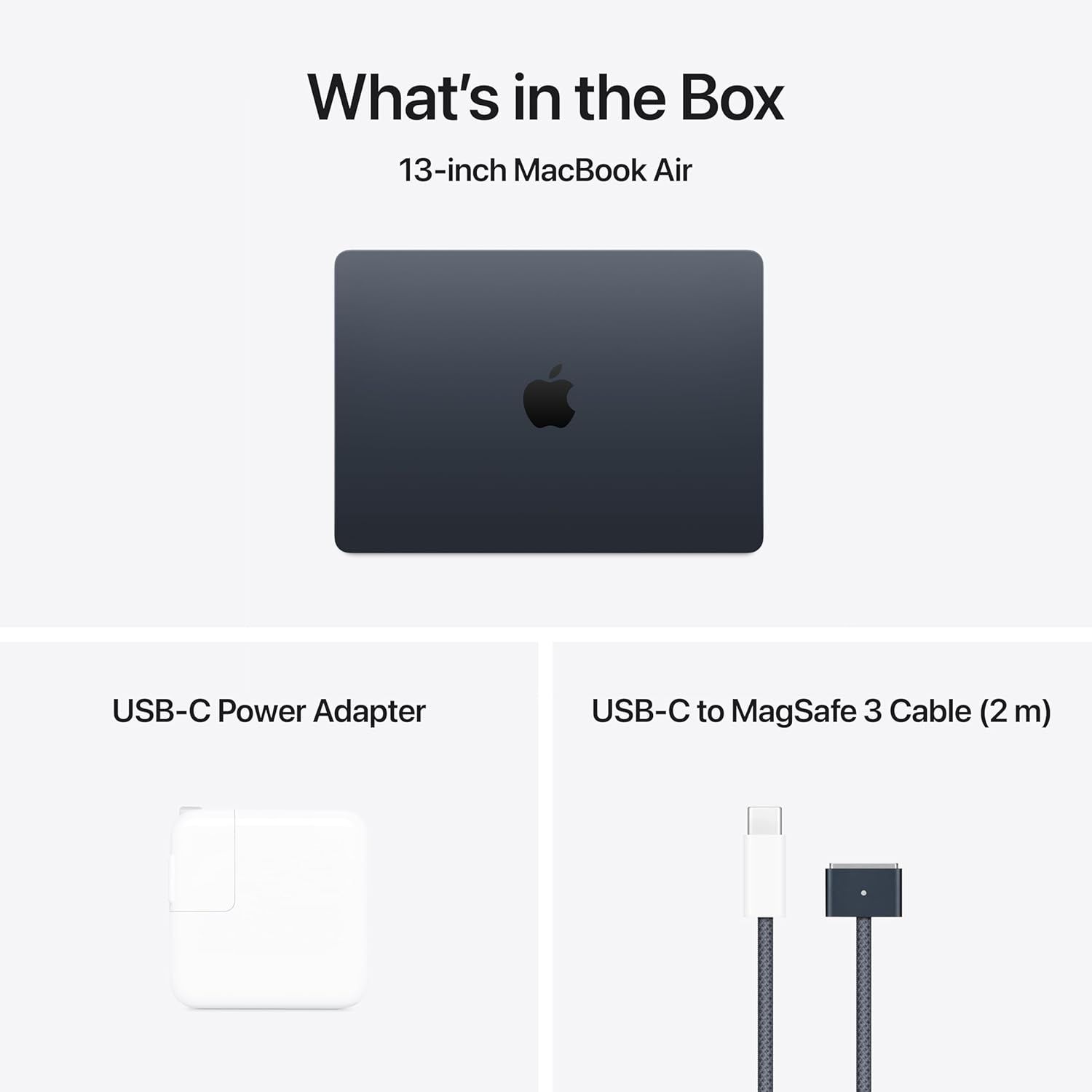 Shows the customer everything included with their MacBook Air purchase (laptop, power adapter, and charging cable) to set clear expectations and demonstrate…