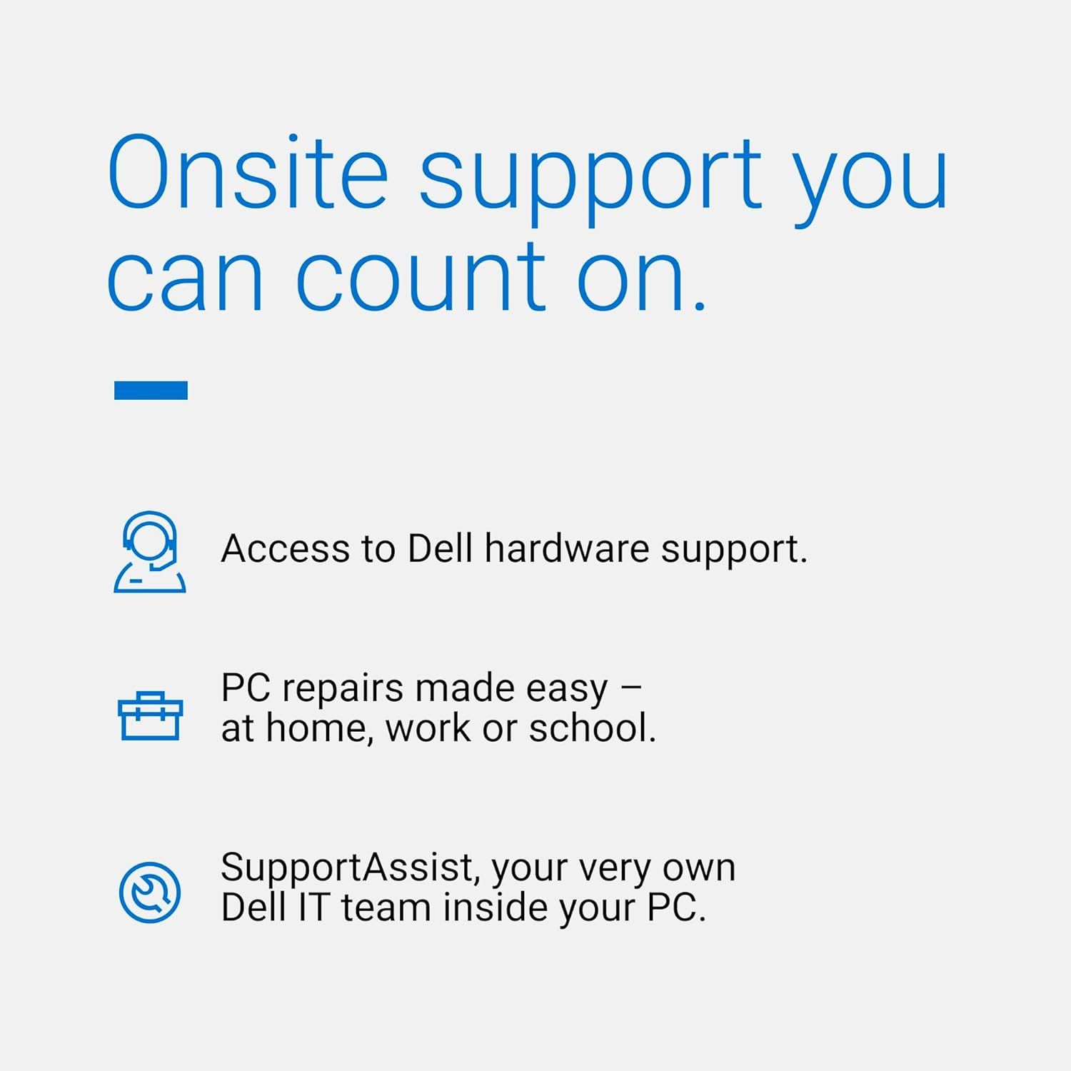 Communicates the comprehensive onsite support package available with the product, highlighting three distinct service benefits to reassure buyers about…