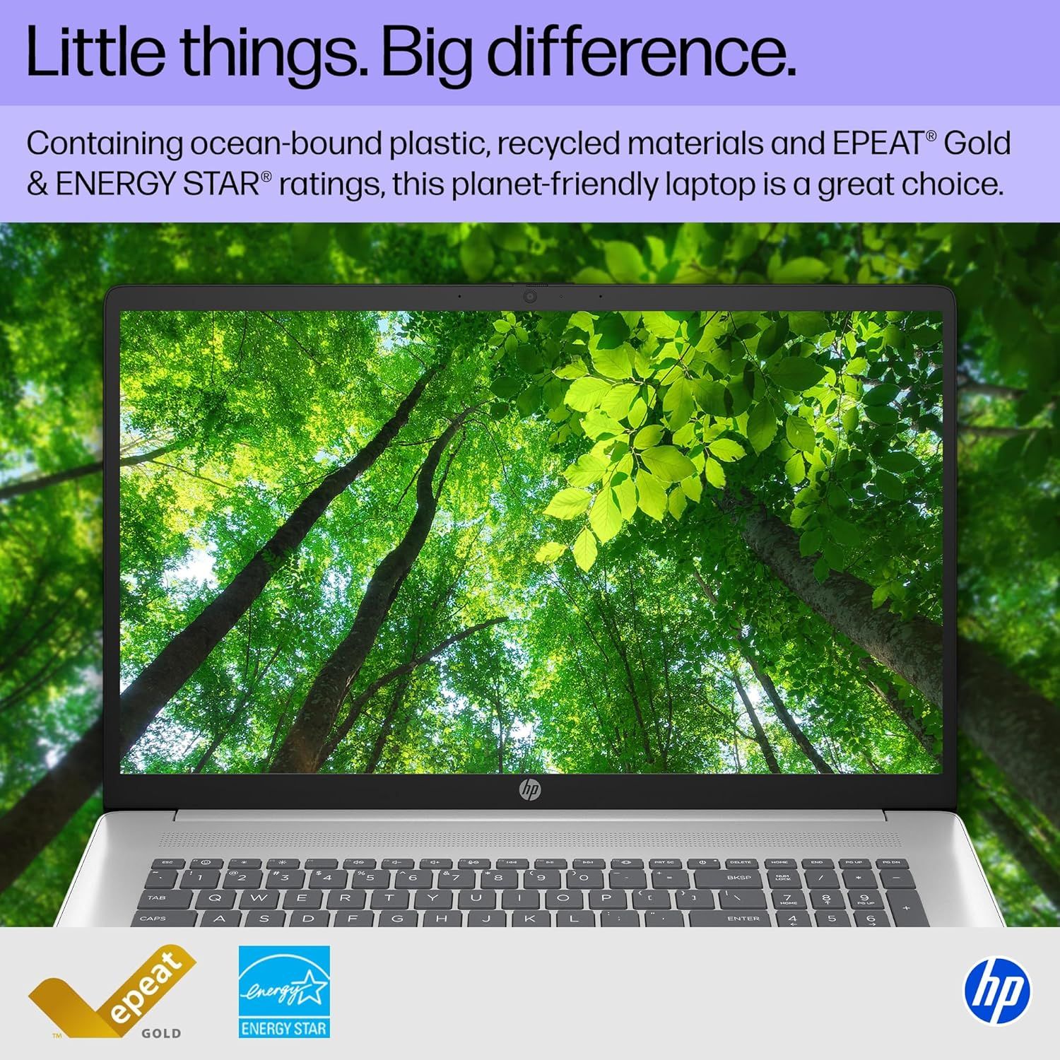 Communicates the laptop's environmental credentials and sustainability features to appeal to eco-conscious shoppers and reassure them this is a…