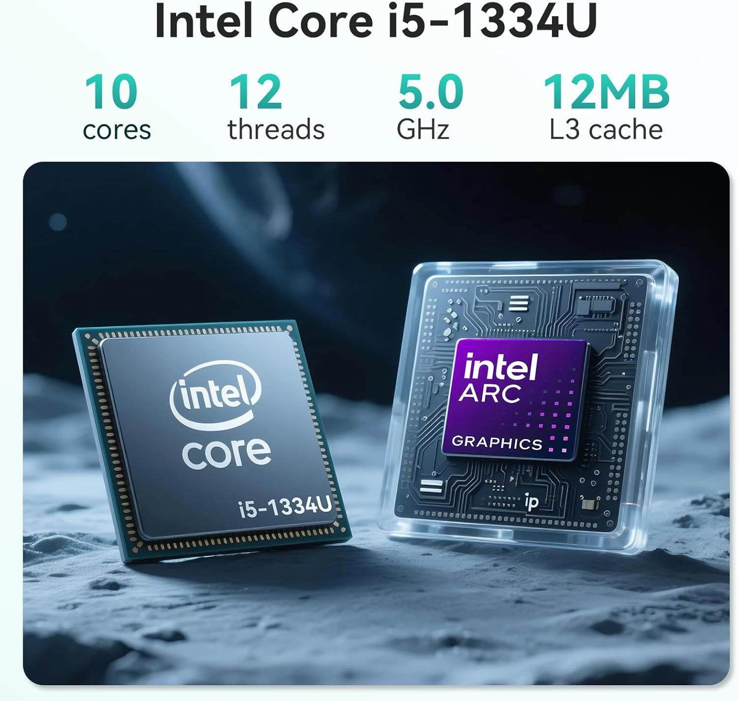 Communicates the technical specifications and performance capabilities of the Intel Core i5-1334U processor to inform shoppers about its multi-core processing…
