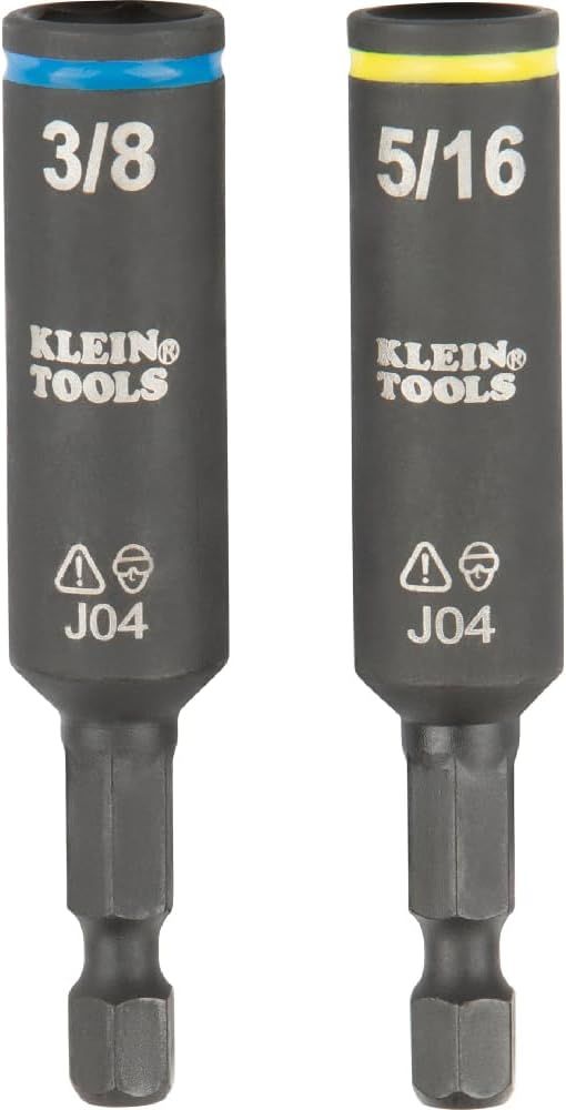 Provides a clean, catalog-style view of the two Klein Tools socket products showing their size markings and branding for easy product identification.