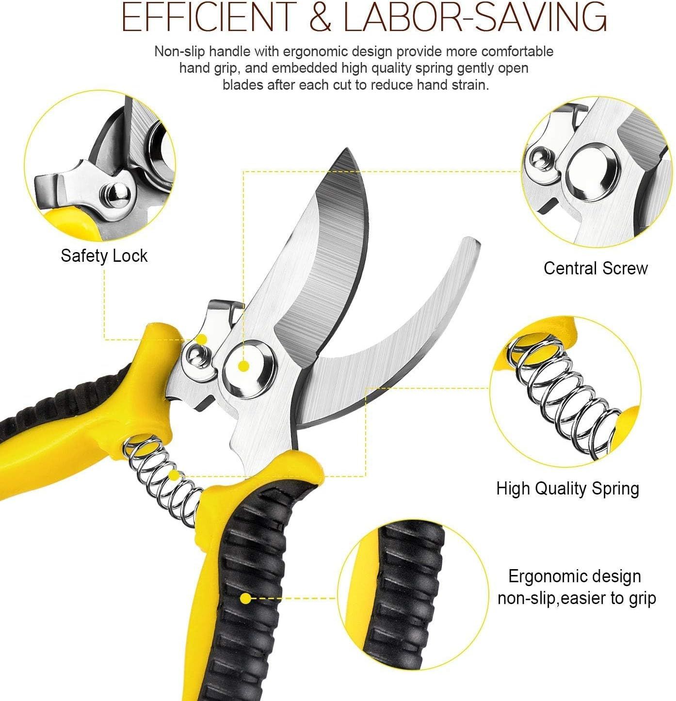 This image breaks down the physical components of the pruning shears to show shoppers the quality construction and thoughtful design features that make the…