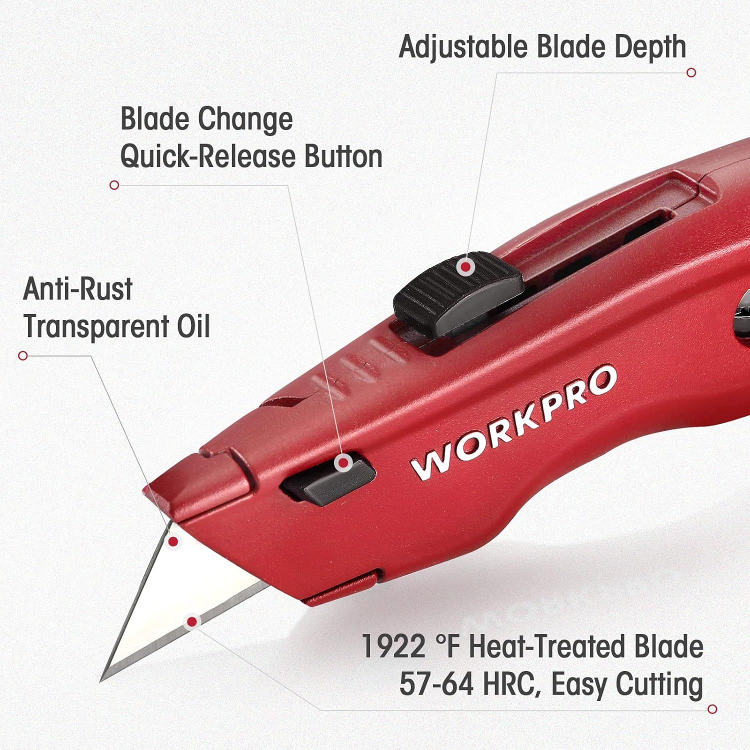 This image breaks down the physical components and features of the utility knife, helping shoppers understand the construction and key parts that make the…