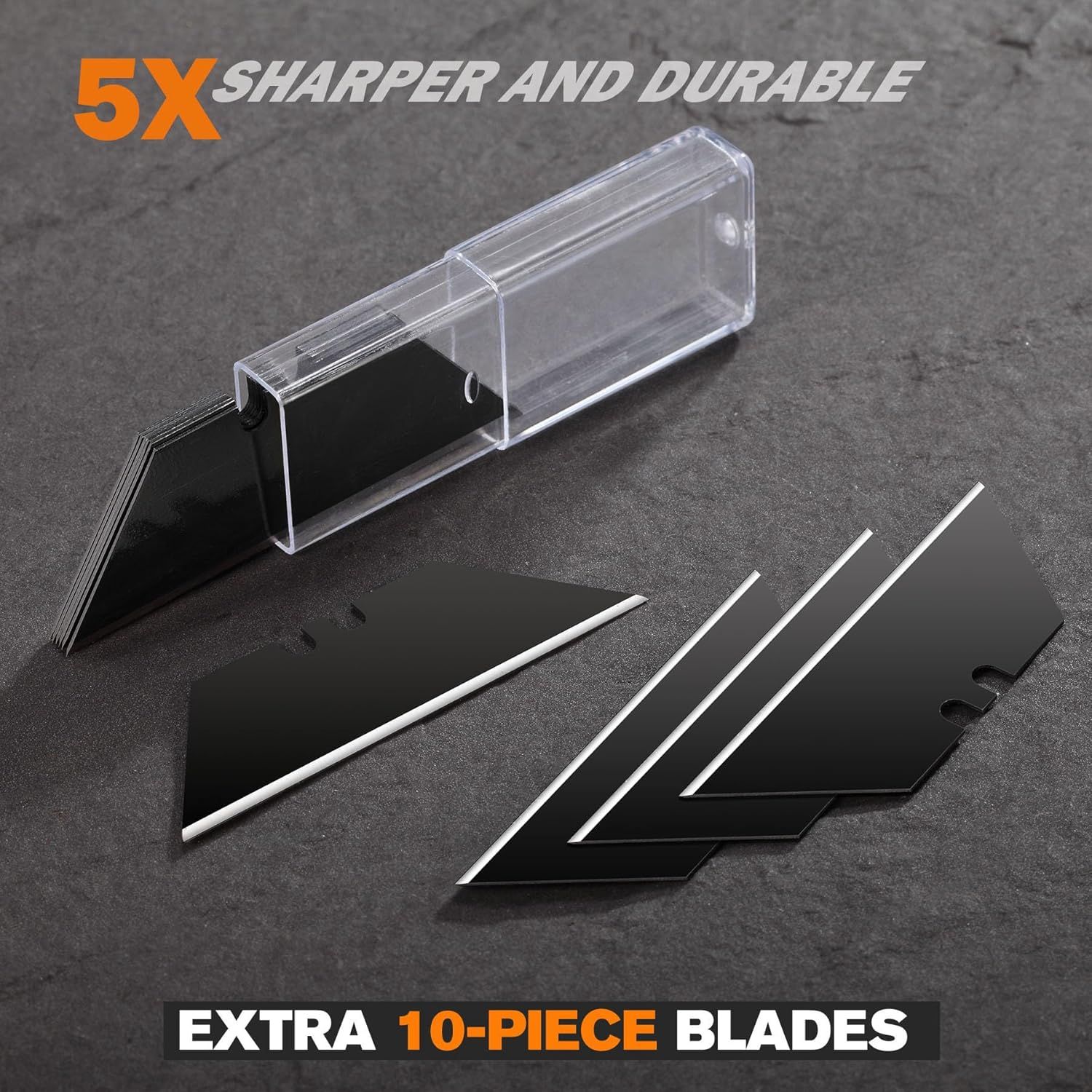 Communicates a quantifiable performance claim that the blades are 5 times sharper and more durable than standard alternatives, reassuring shoppers of superior…