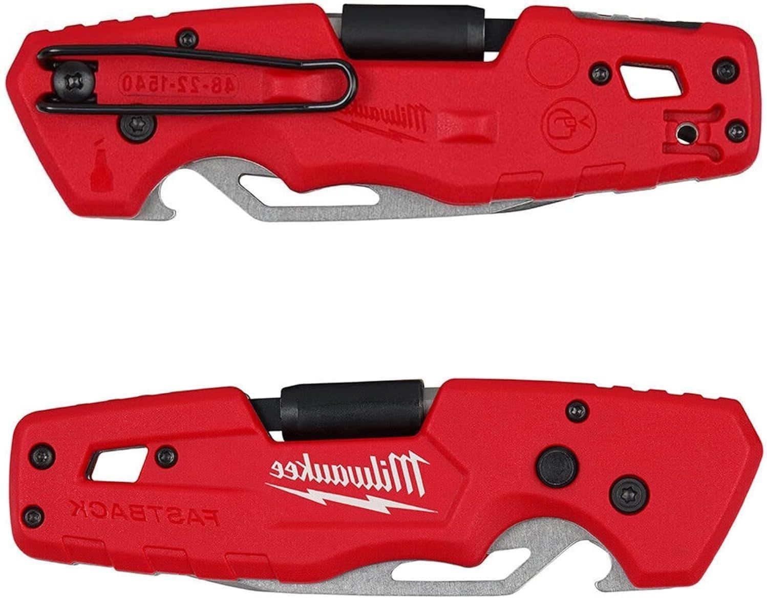 Provides a clean, catalog-style view of the Milwaukee utility knife from both sides, allowing shoppers to see the product's design, branding, and physical…