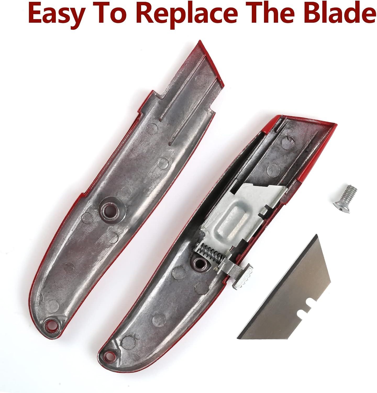 Demonstrates how simple it is to replace the blade on this utility knife, reassuring shoppers about maintenance and long-term usability.