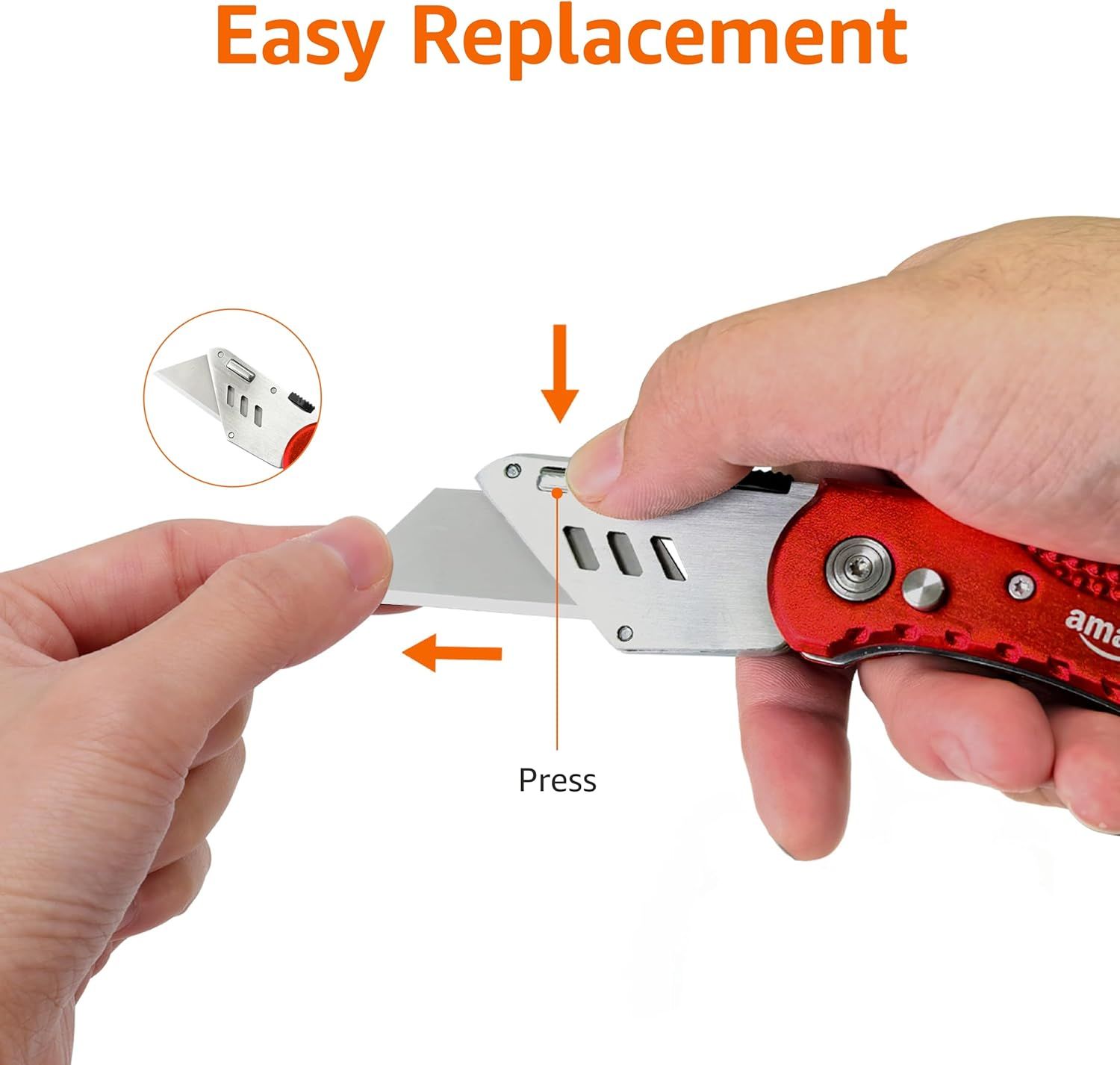 Demonstrates the simple process of replacing the blade on this utility knife, reassuring shoppers that maintenance is quick and easy. Highlights the…